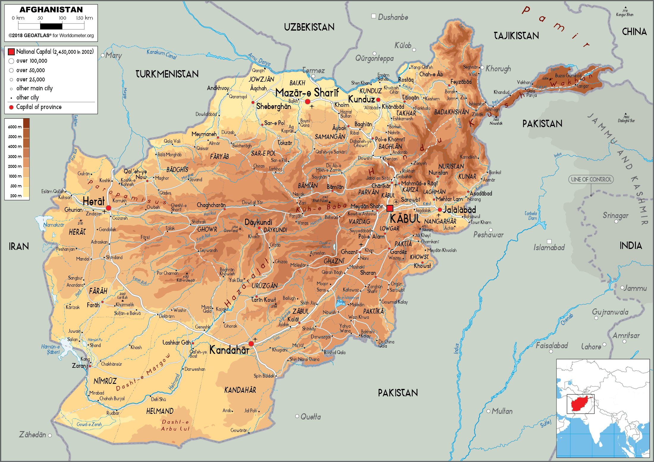 Afghanistan Map (Physical) - Worldometer