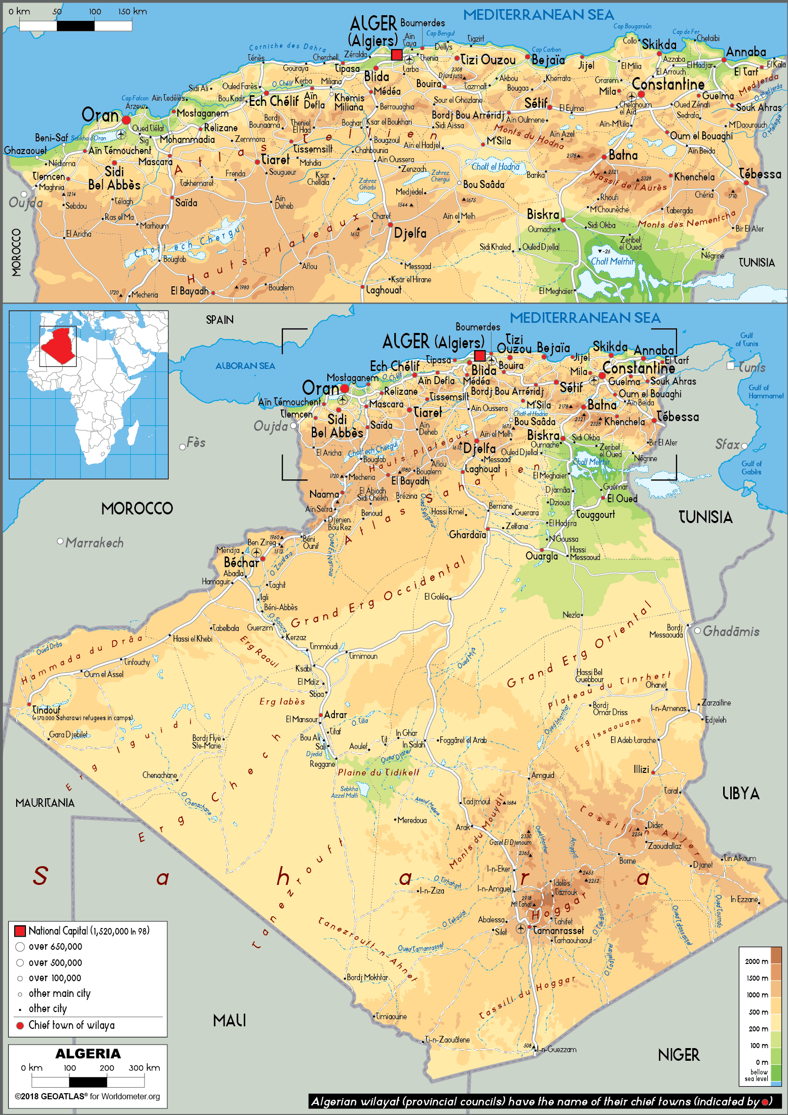 Algeria Map (Physical) - Worldometer