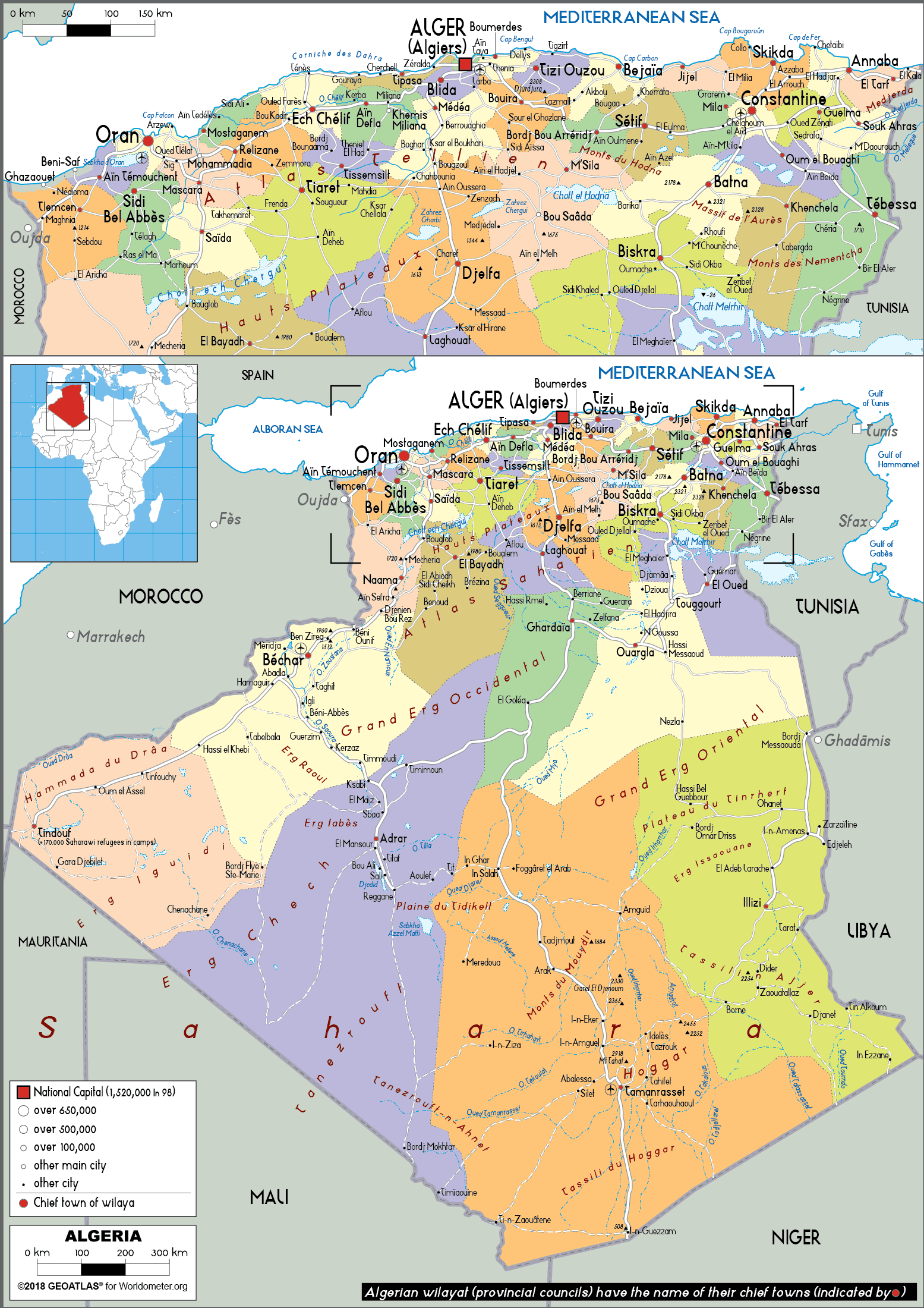 Algeria Map (Political) - Worldometer