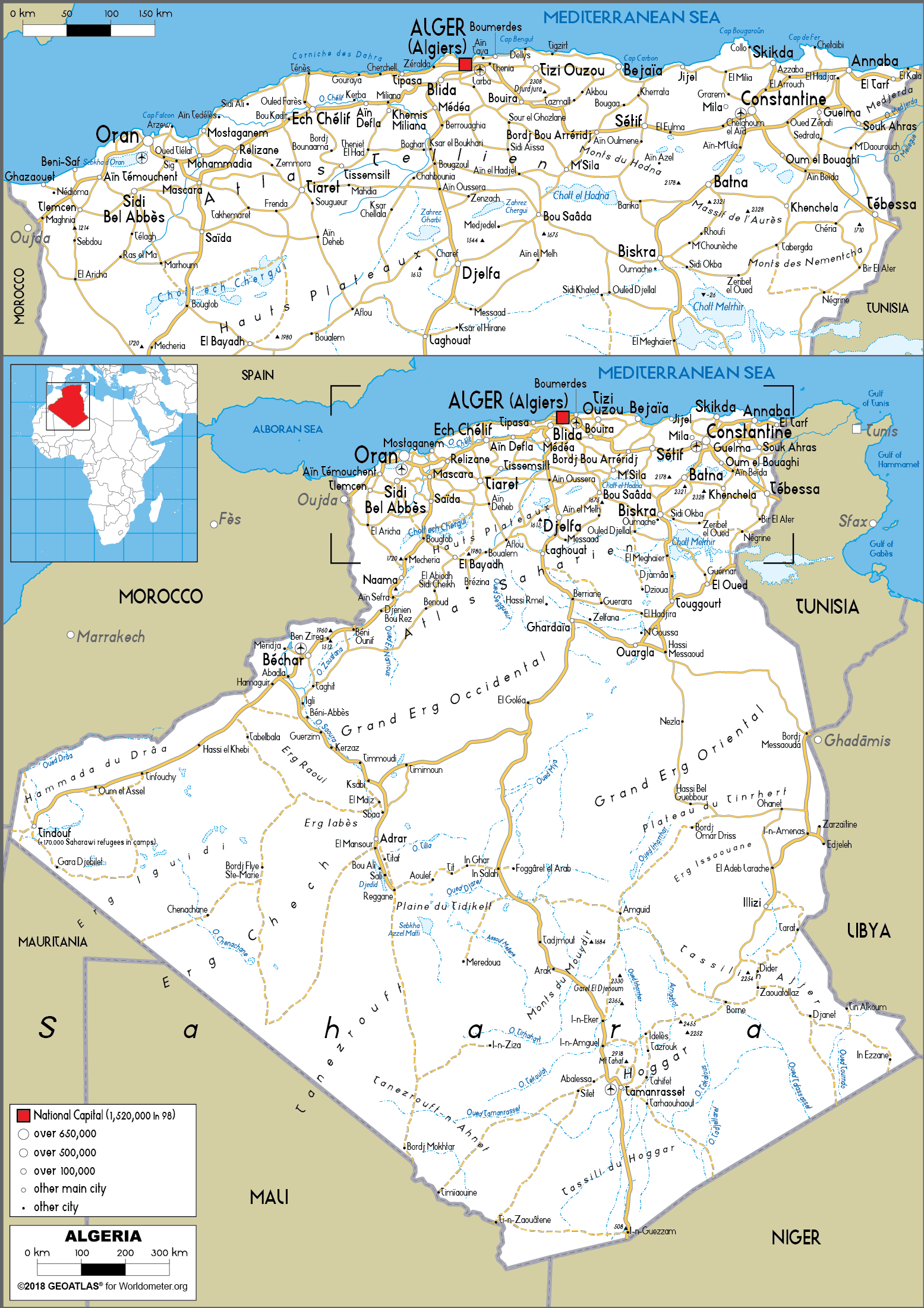 Algeria Map (Road) - Worldometer