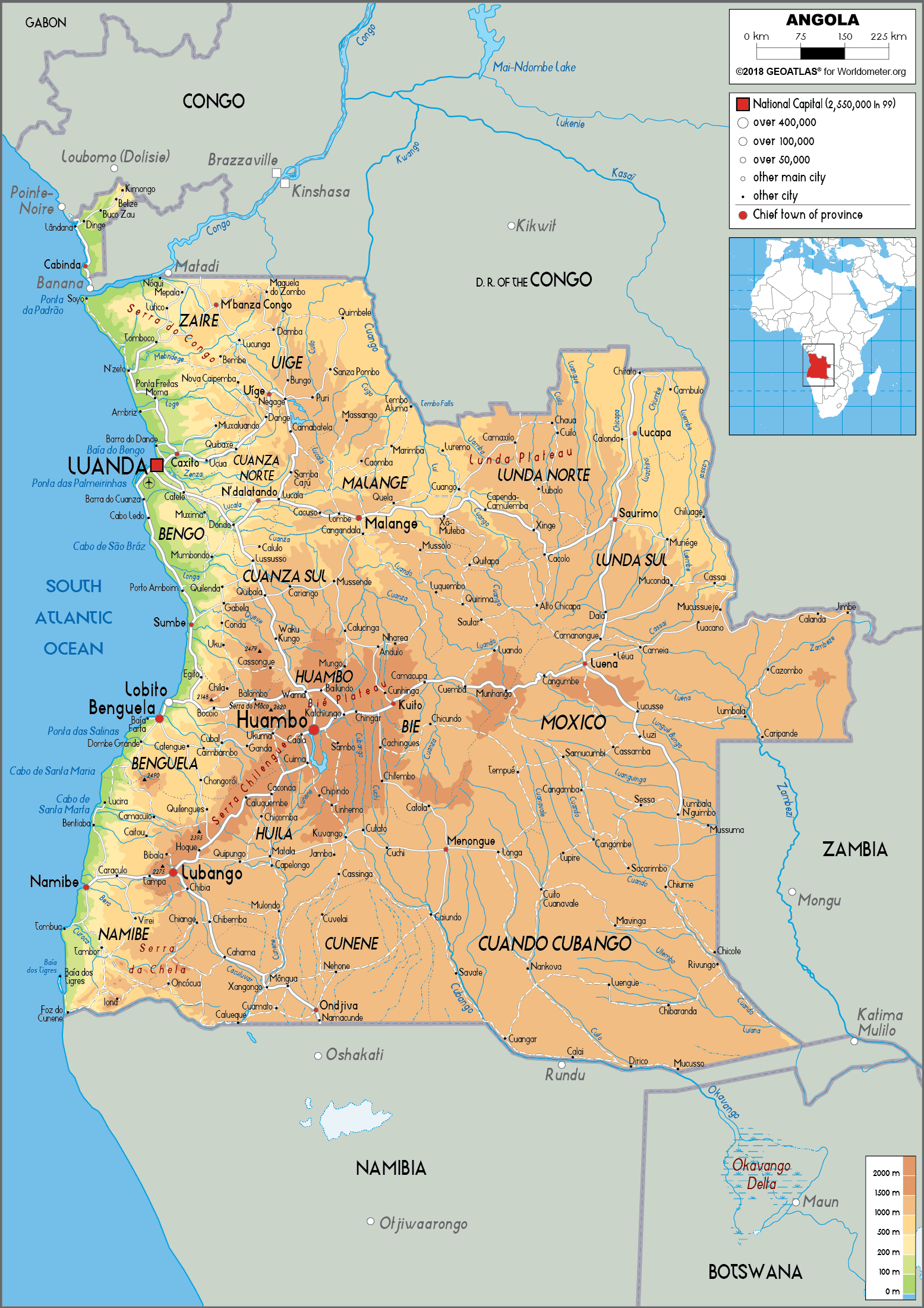 Angola Physical Map 