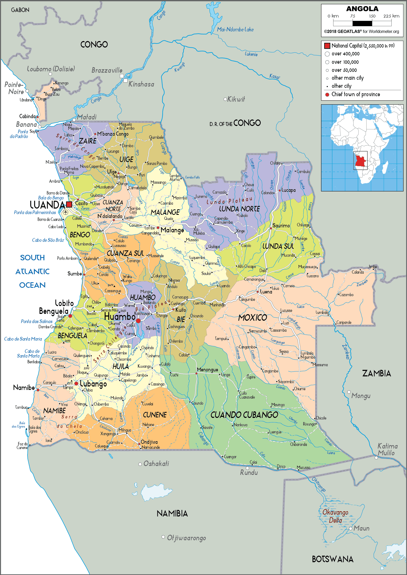 Angola Political Map 
