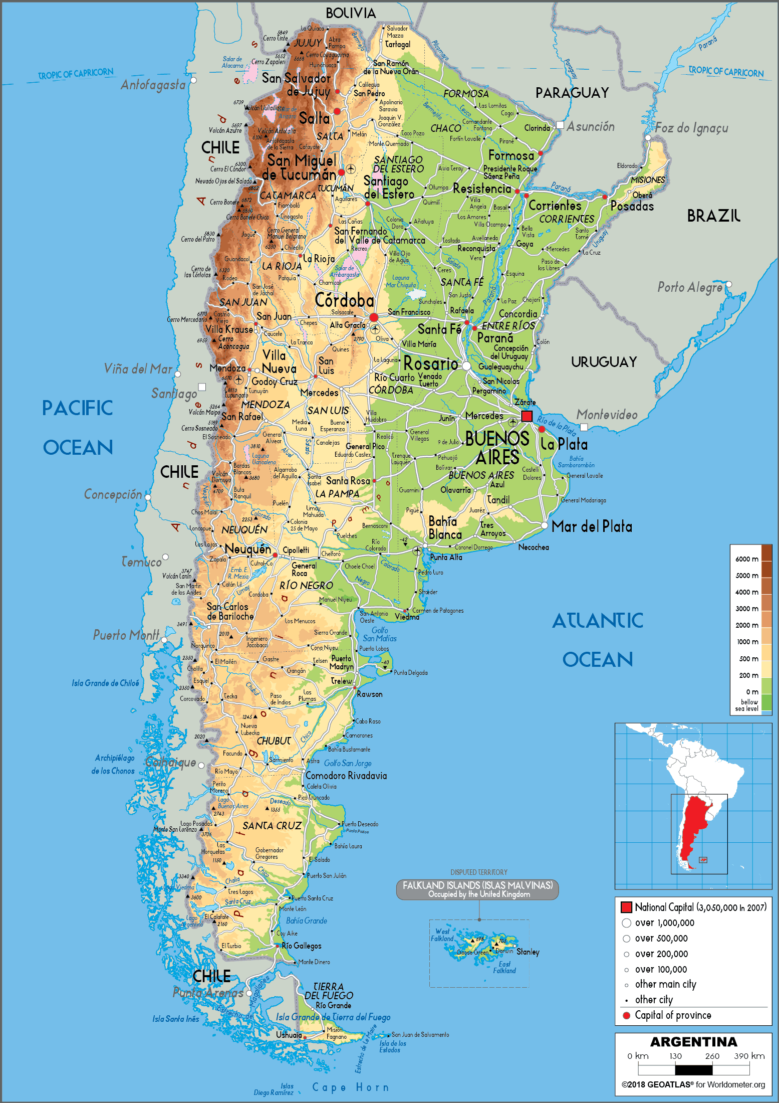 Argentina Map (Physical) - Worldometer