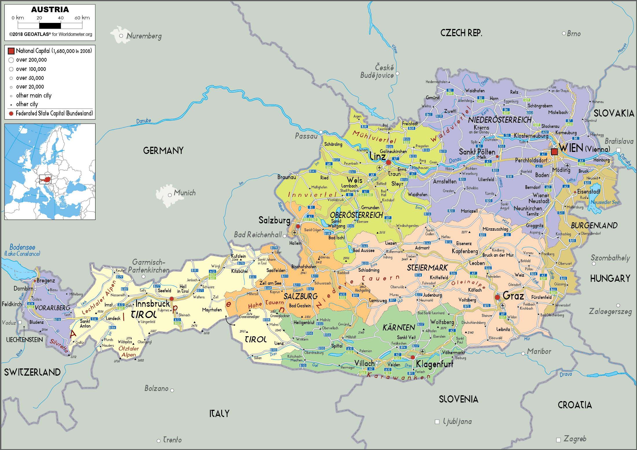 Austria Map Political Worldometer Austria Map Political Worldometer
