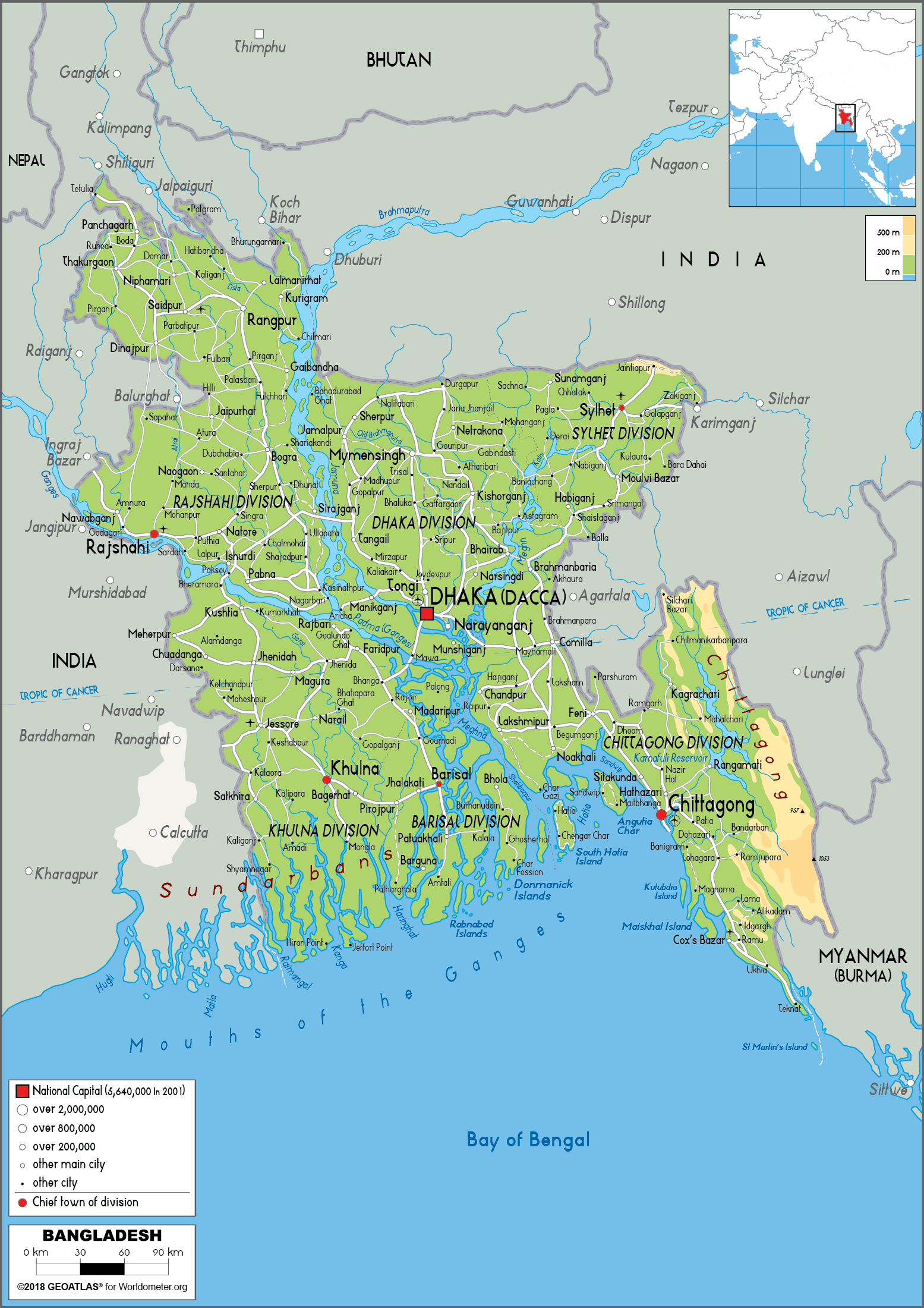 Bangladesh Map (Physical) - Worldometer