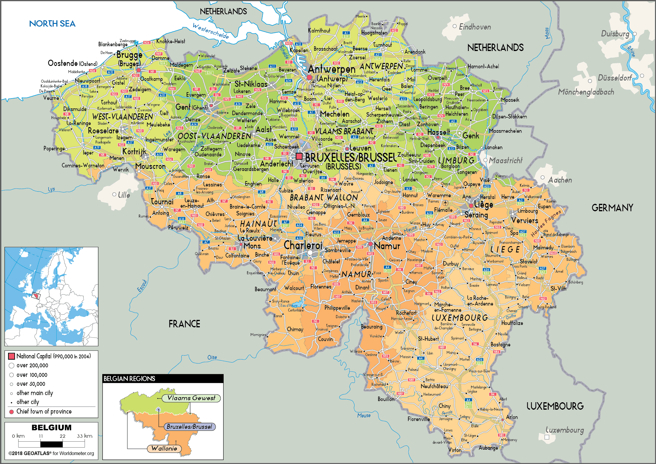 Belgium Map (Political) - Worldometer