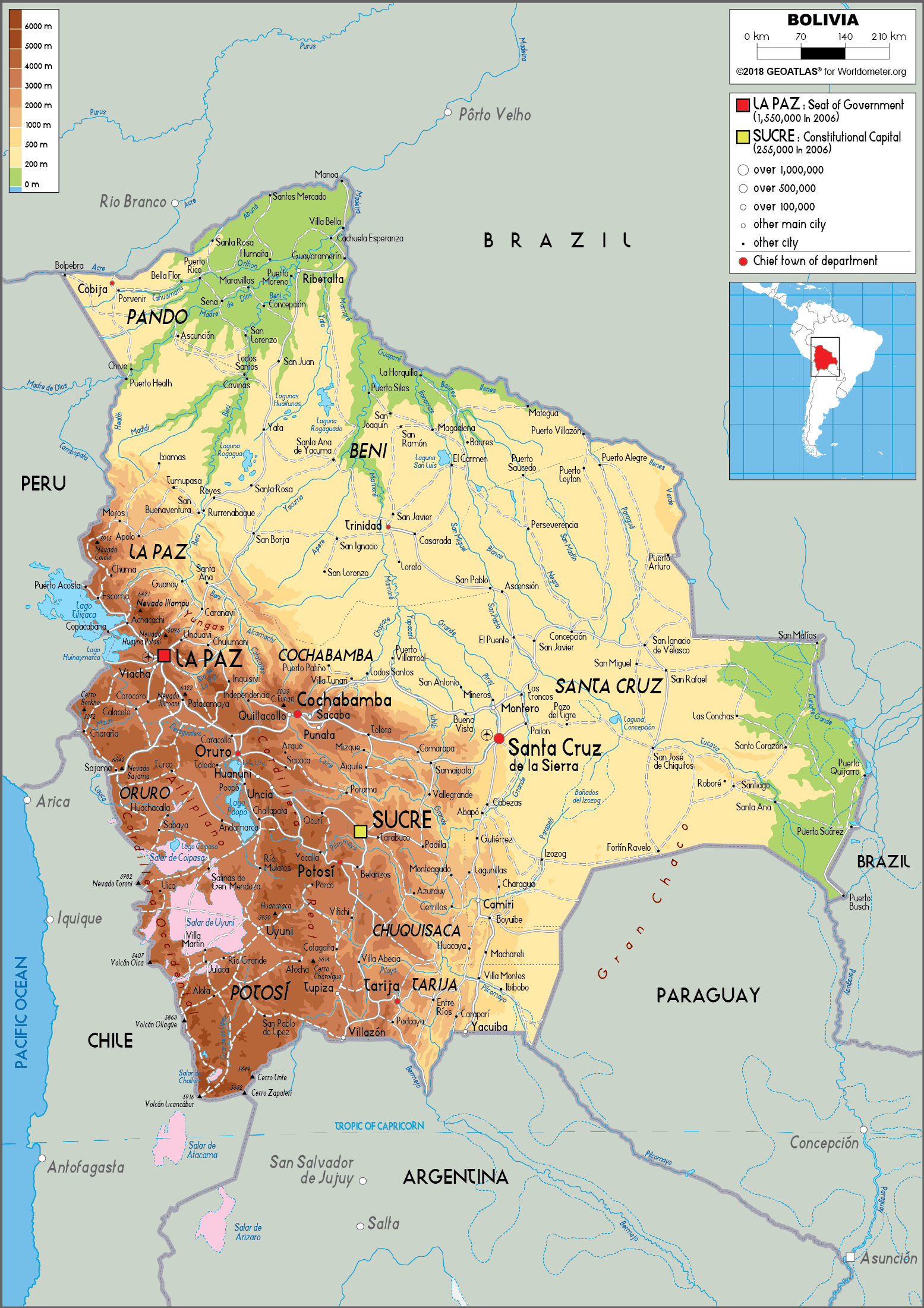 Bolivia Map (Physical) - Worldometer
