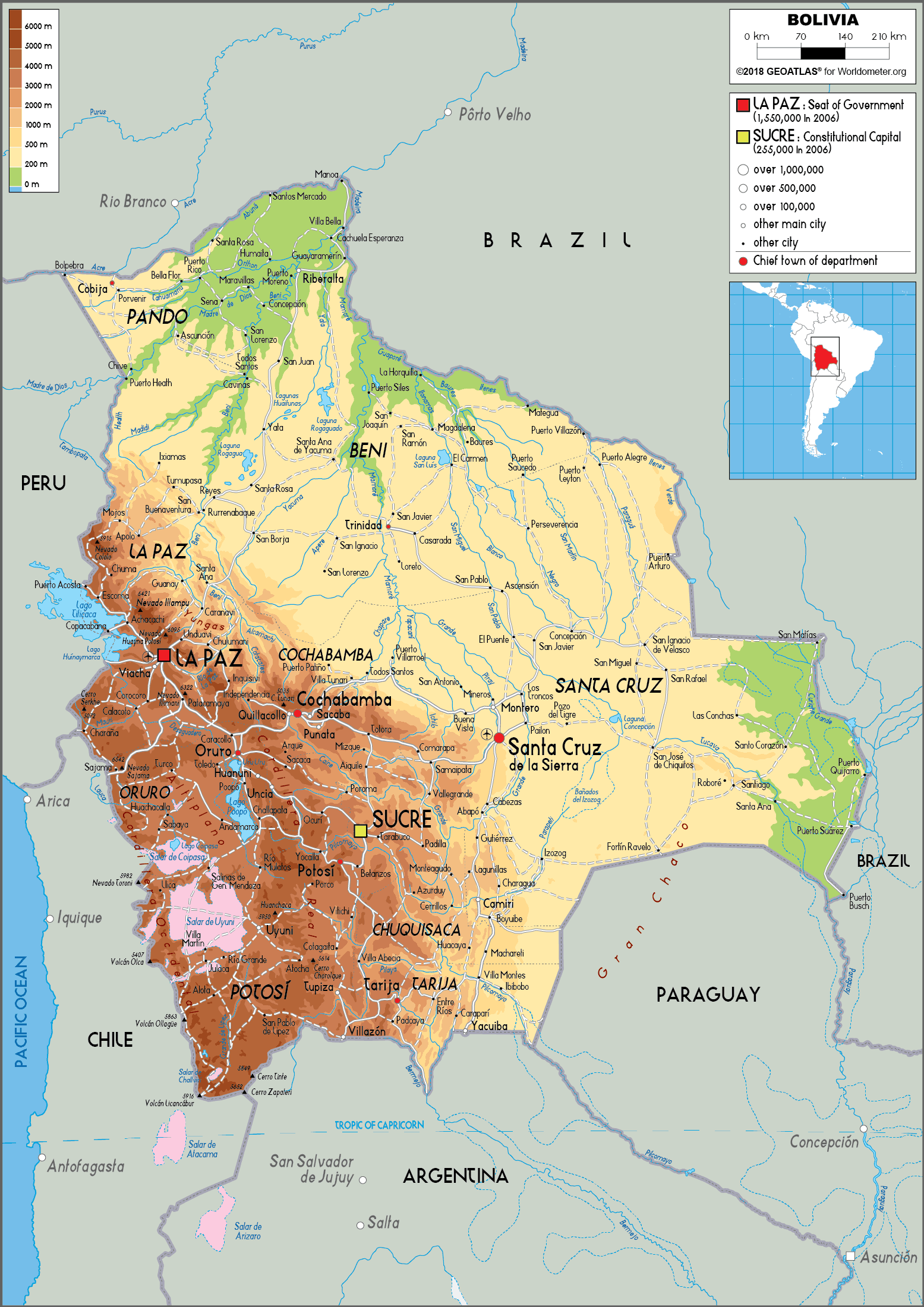 Bolivia Physical Maps