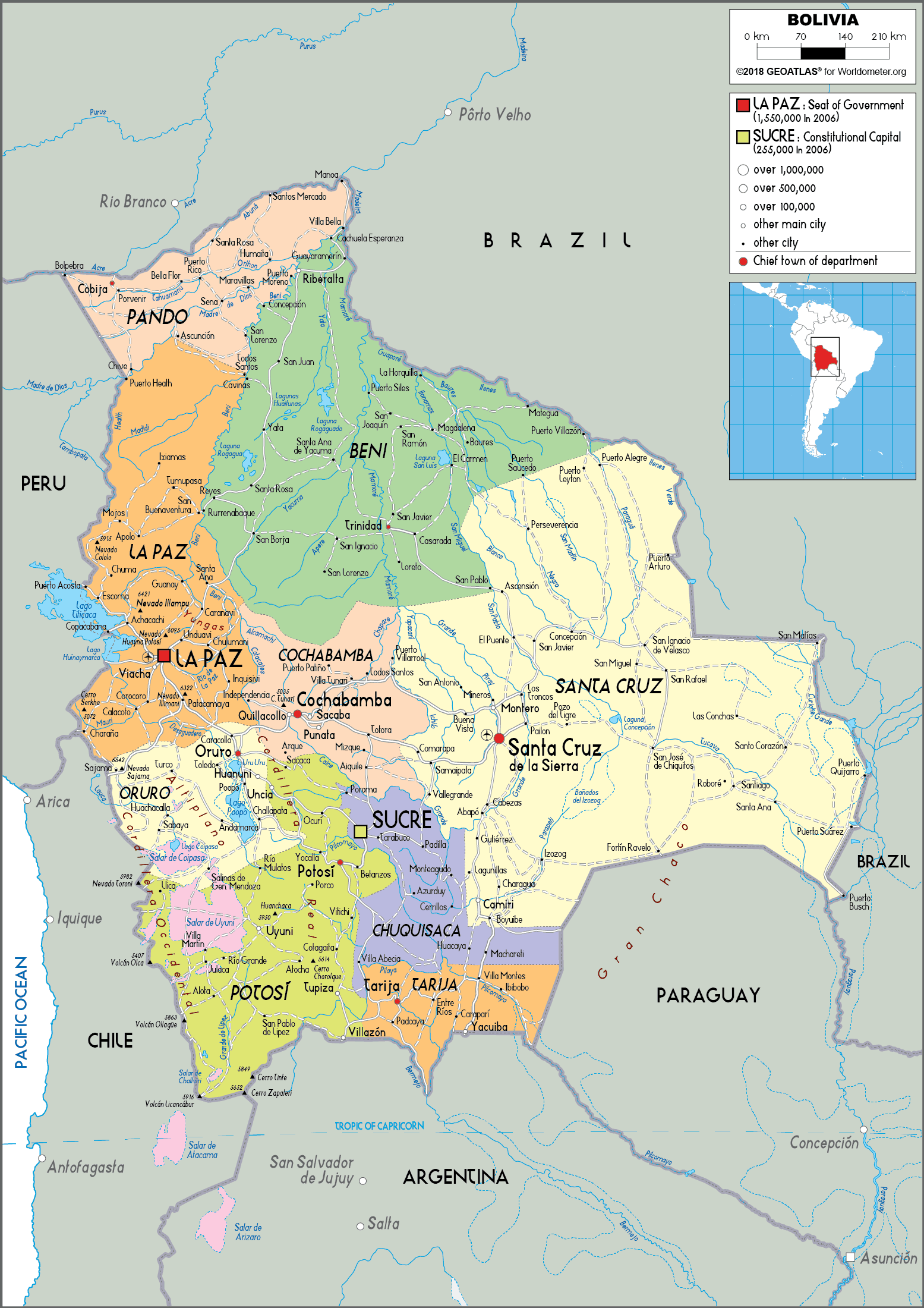 bolivia on a map Bolivia Map Political Worldometer