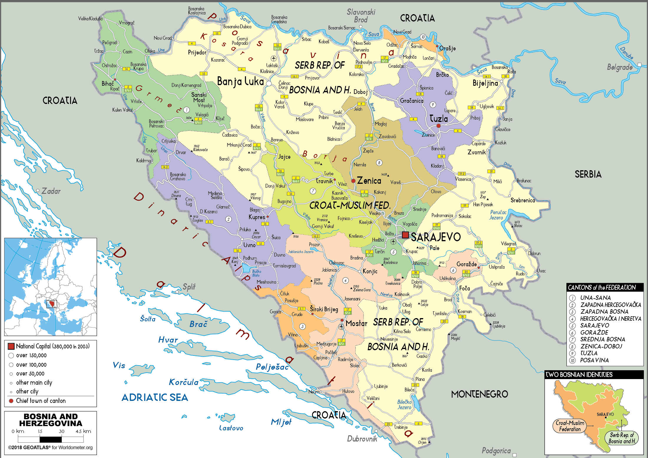 Bosnia And Herzegovina Map Political Worldometer