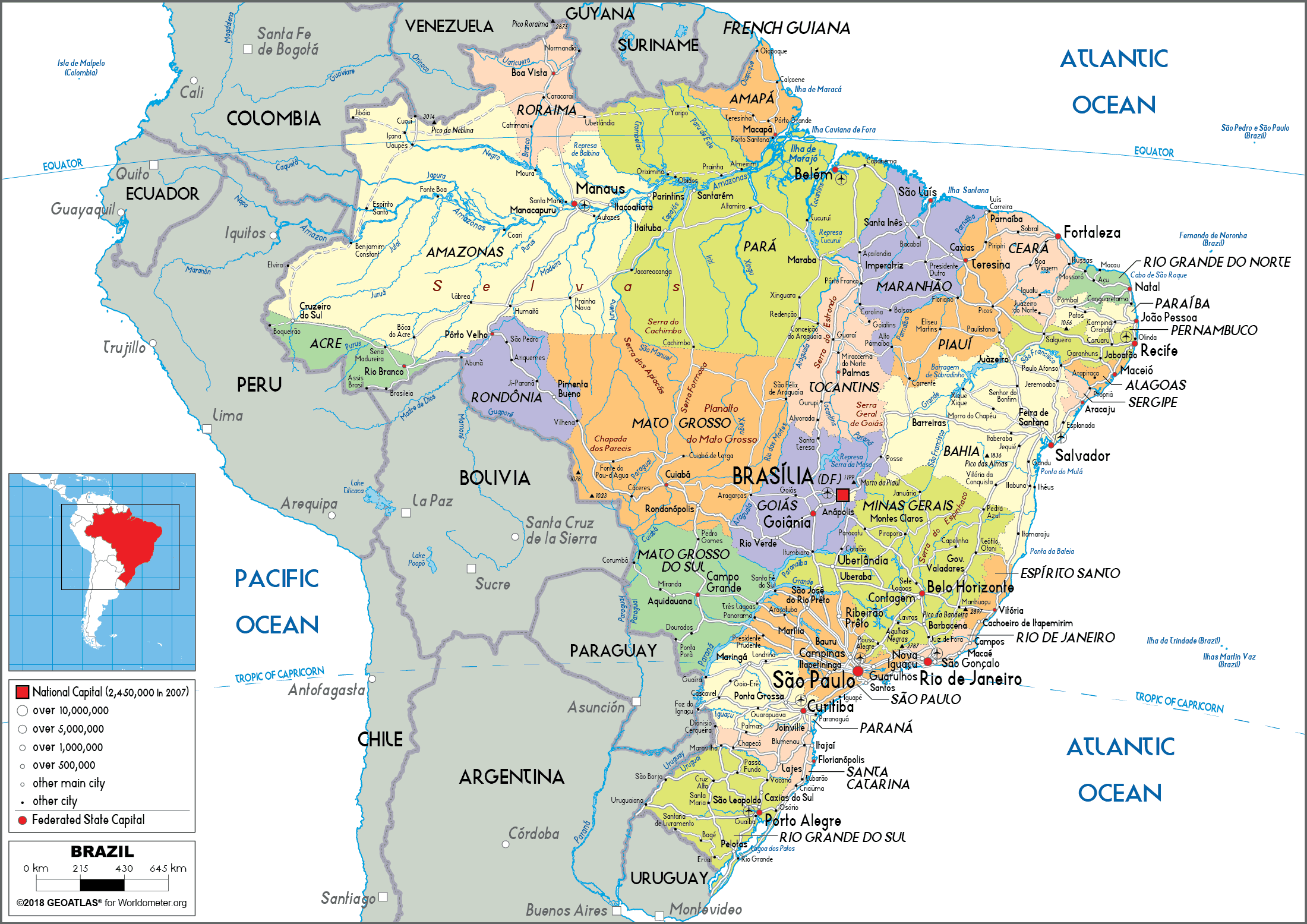 Brazil Map Political Worldometer