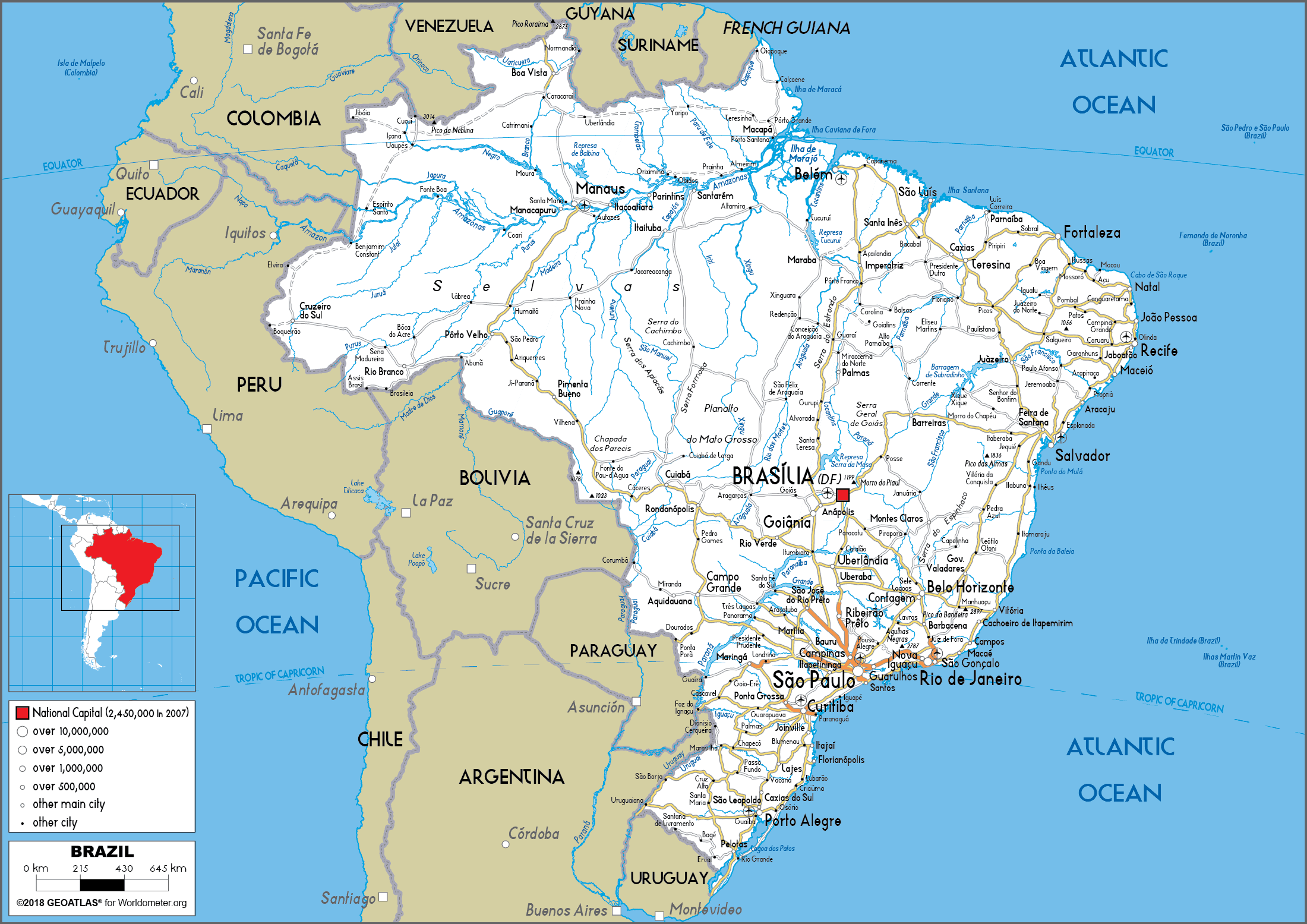 a map of brazil Brazil Map Road Worldometer a map of brazil