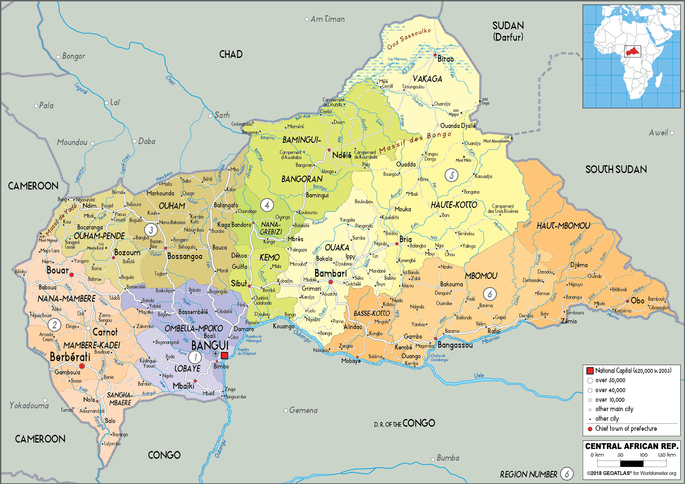 Central African Republic Map Political Worldometer