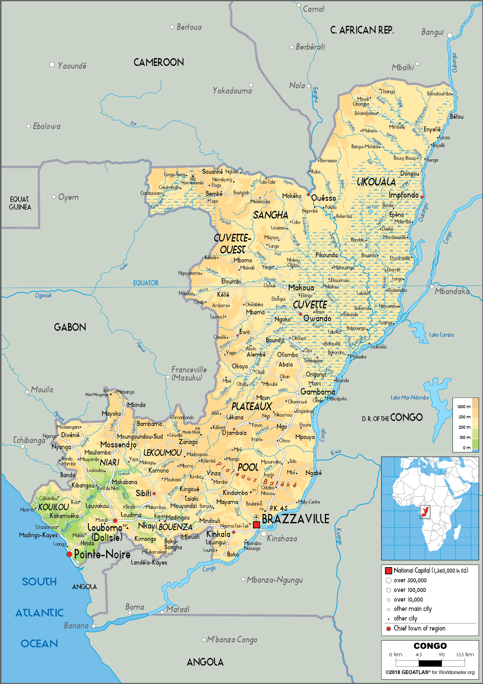 Congo Map Physical Worldometer