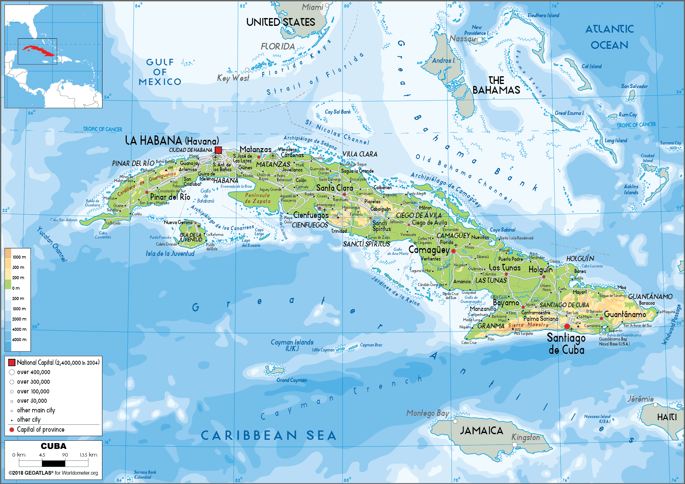 Cuba Map (Physical) - Worldometer