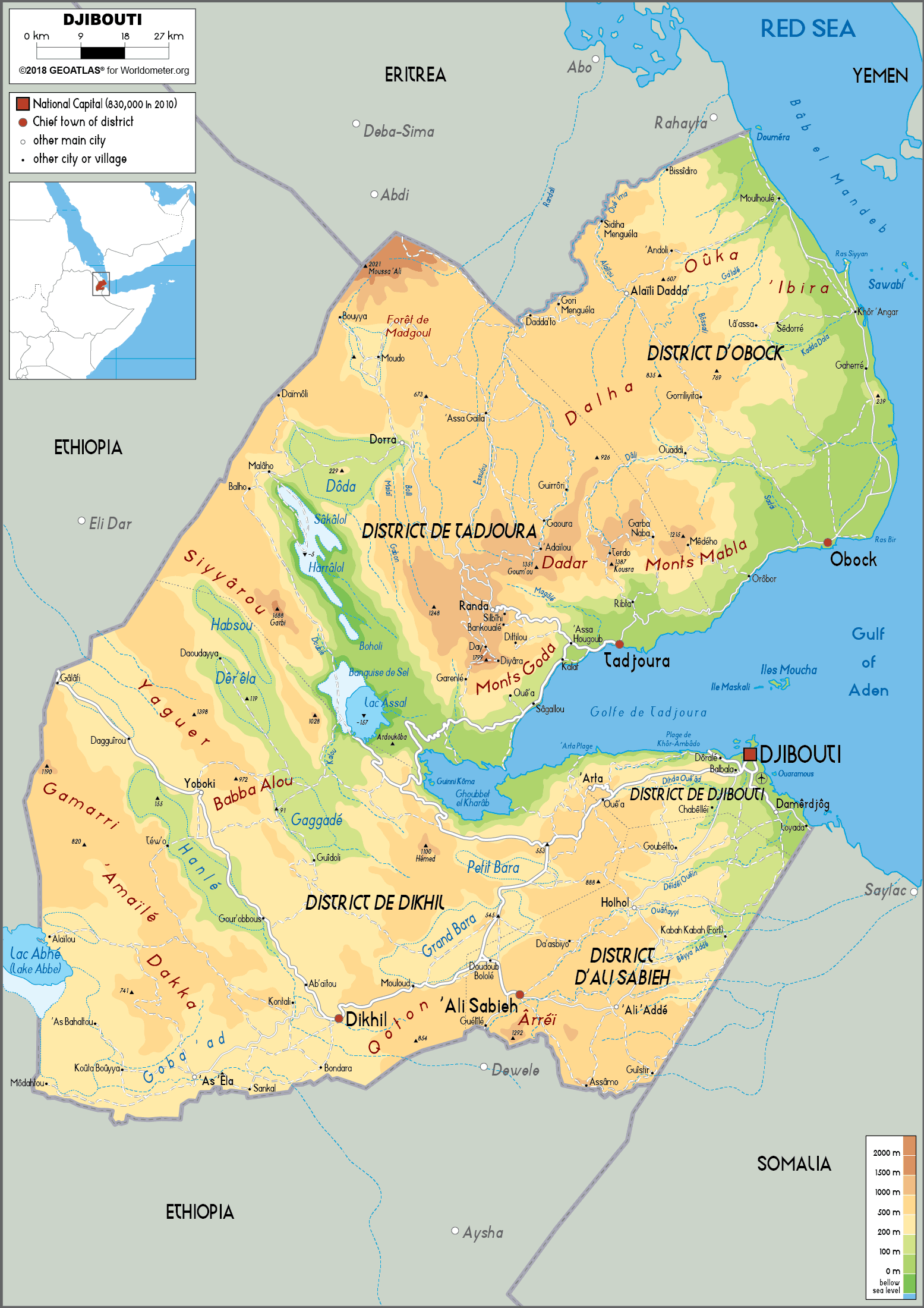djibouti on a map Djibouti Map Physical Worldometer djibouti on a map