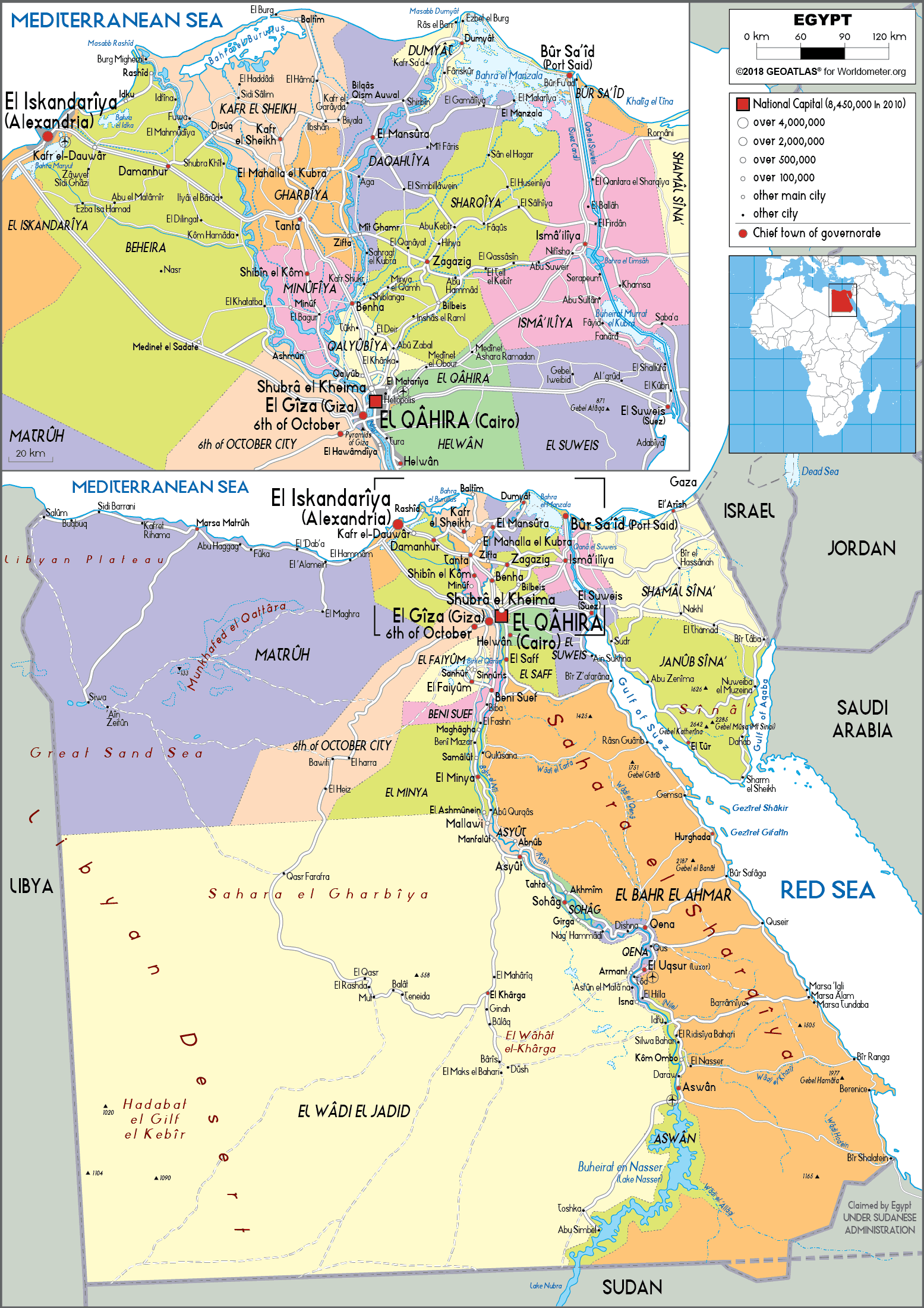 Egypt Map Political Worldometer