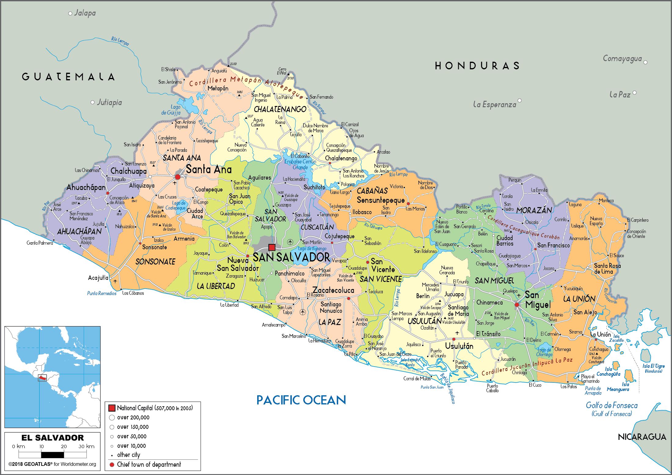 where is el salvador on the map El Salvador Map Political Worldometer