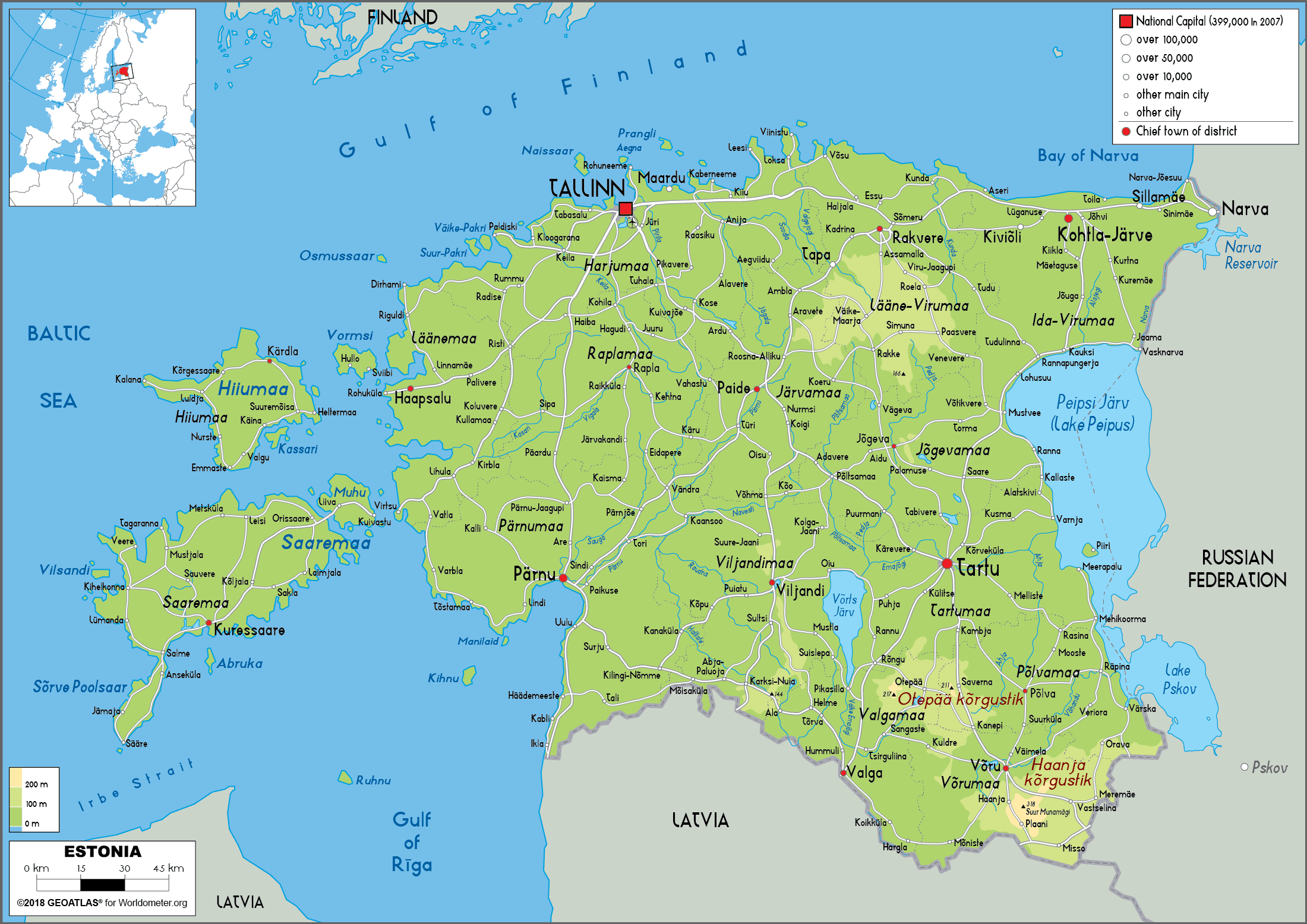 Estonia Physical Map 