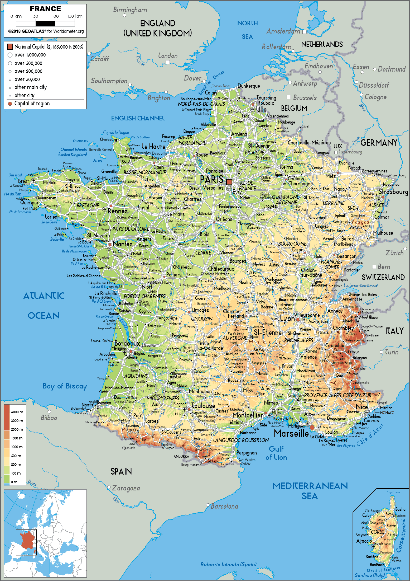 France Map (Physical) - Worldometer