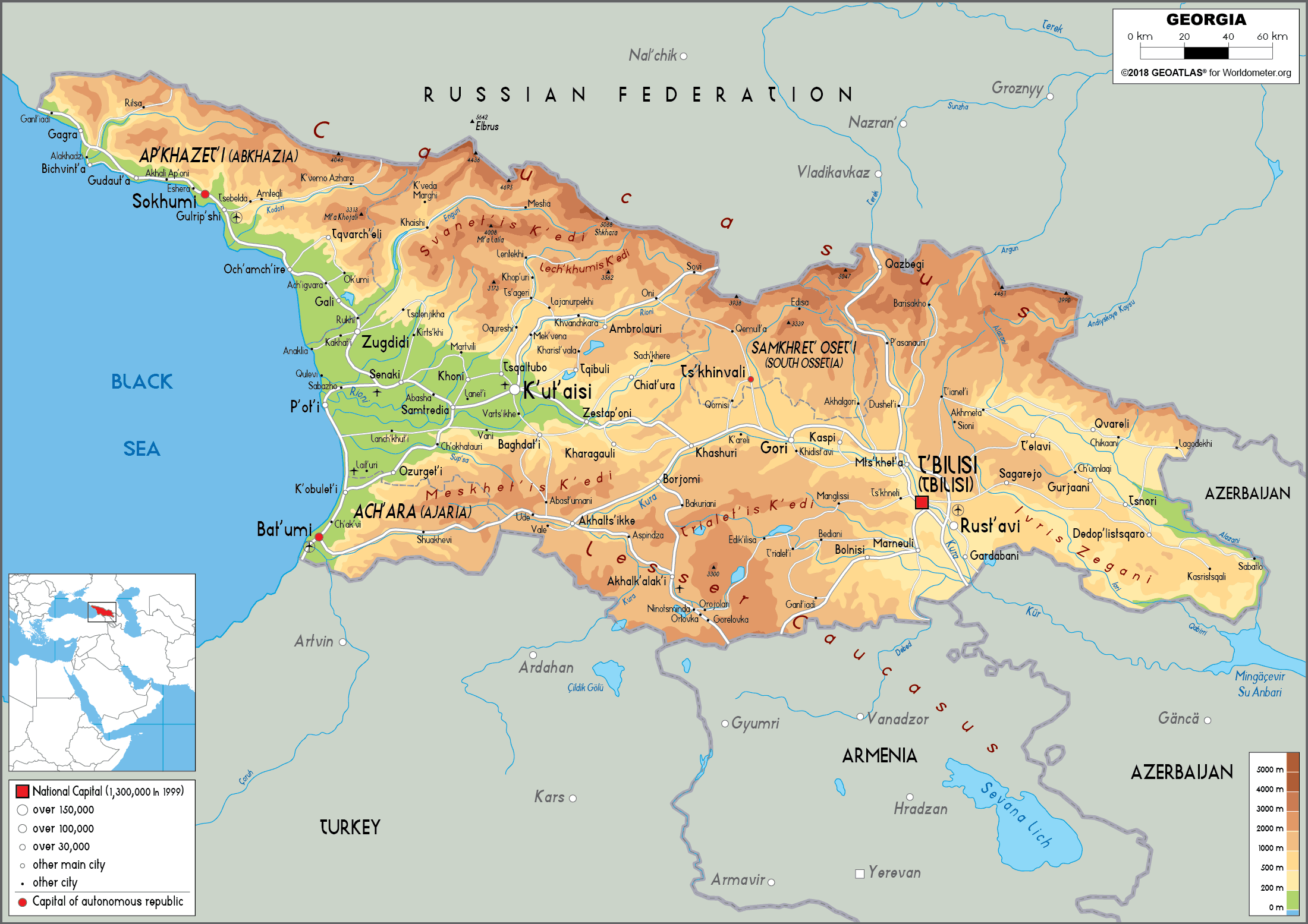 Georgia Map (Physical) - Worldometer