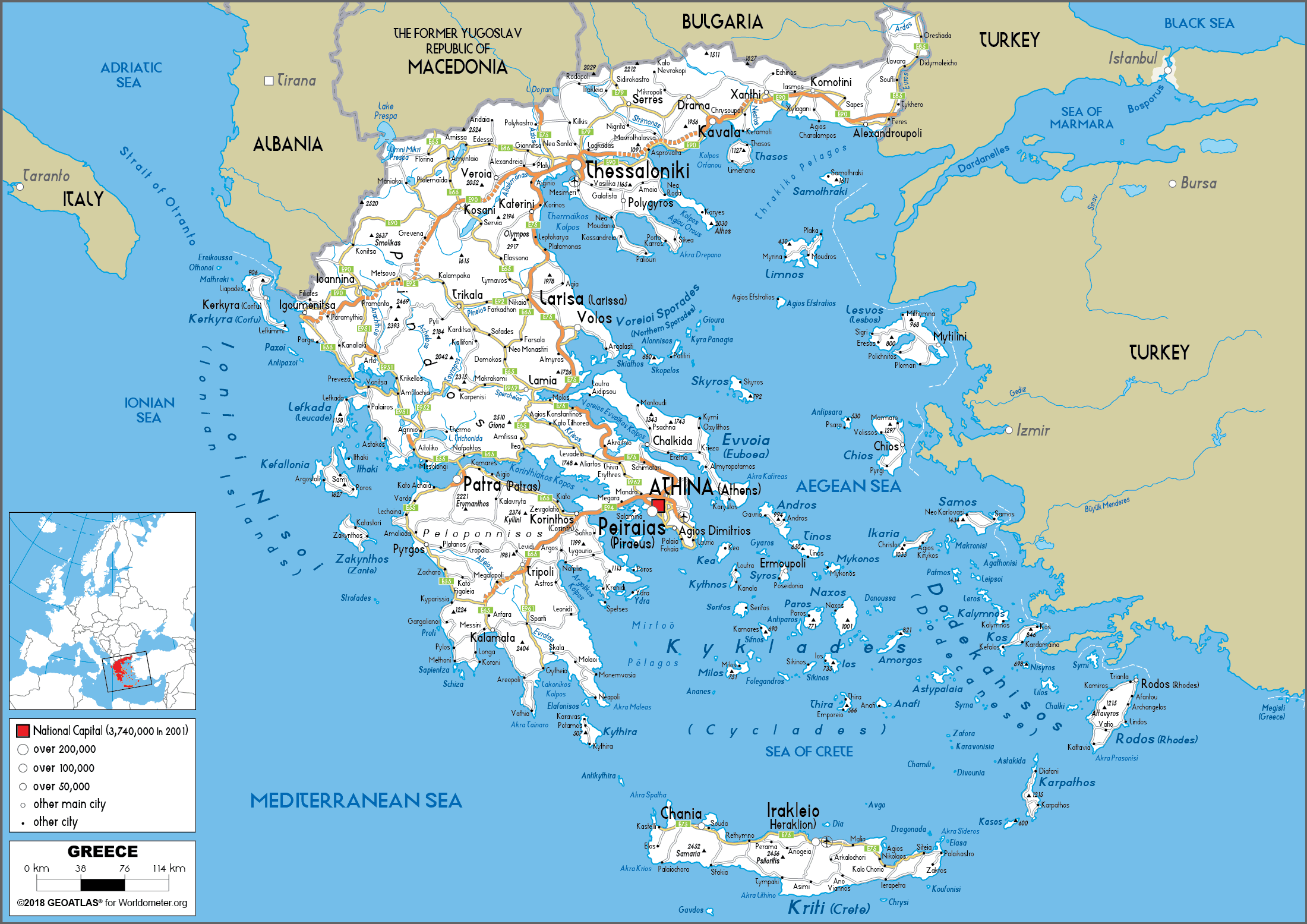 Greece Map (Road) - Worldometer