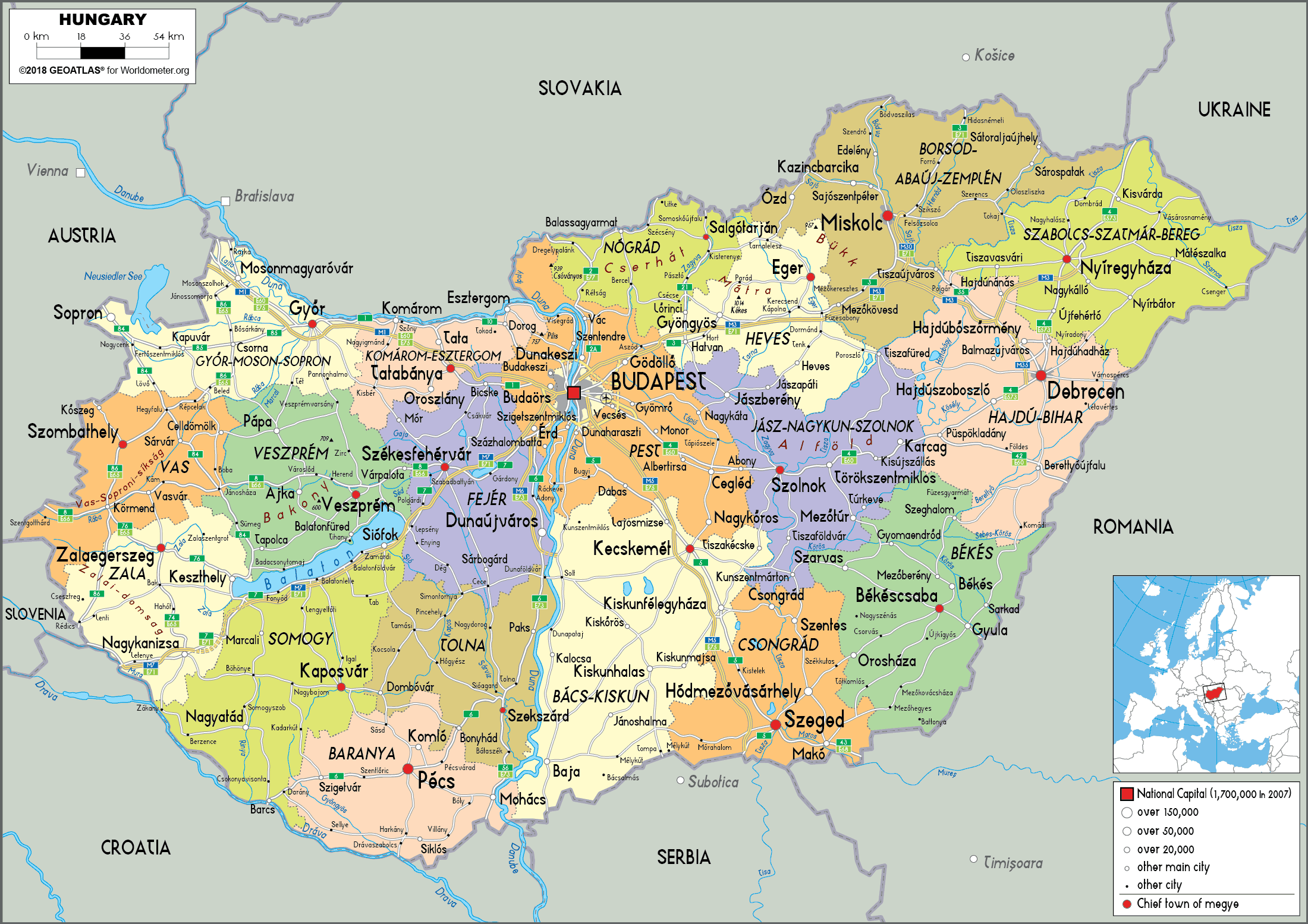 Hungary Political Map 