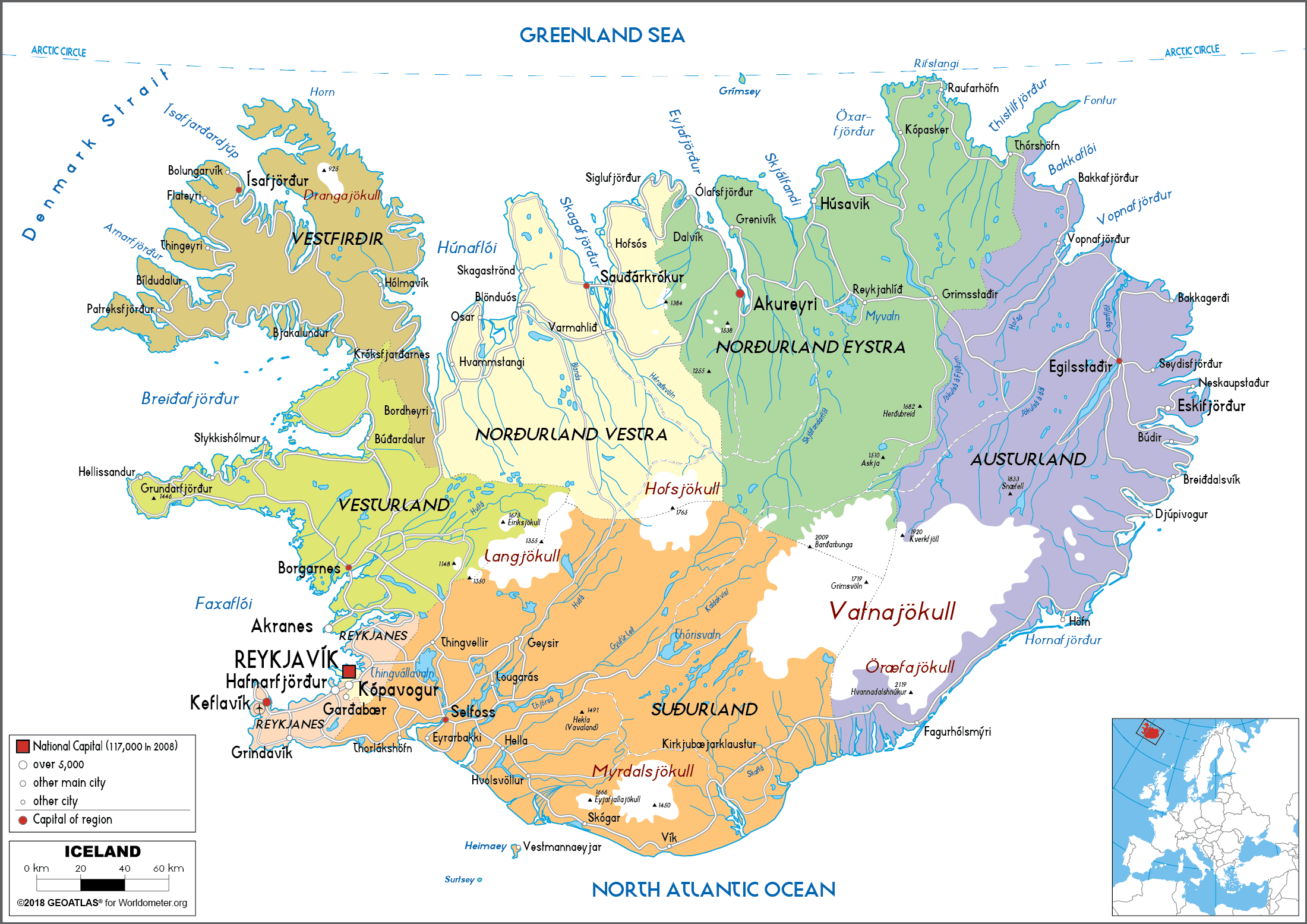 Iceland Map Political Worldometer