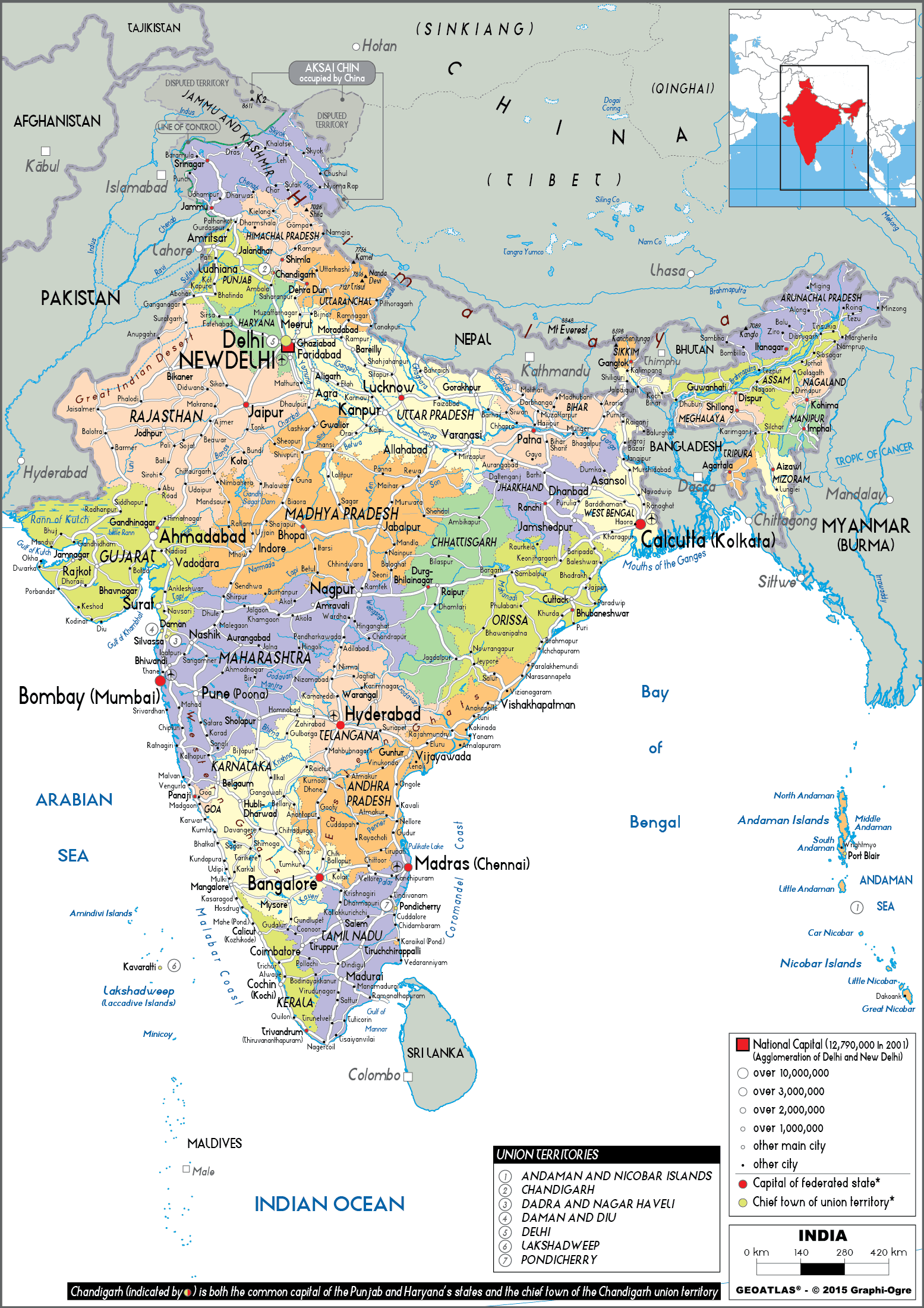 Large Size Political Map Of India Worldometer 