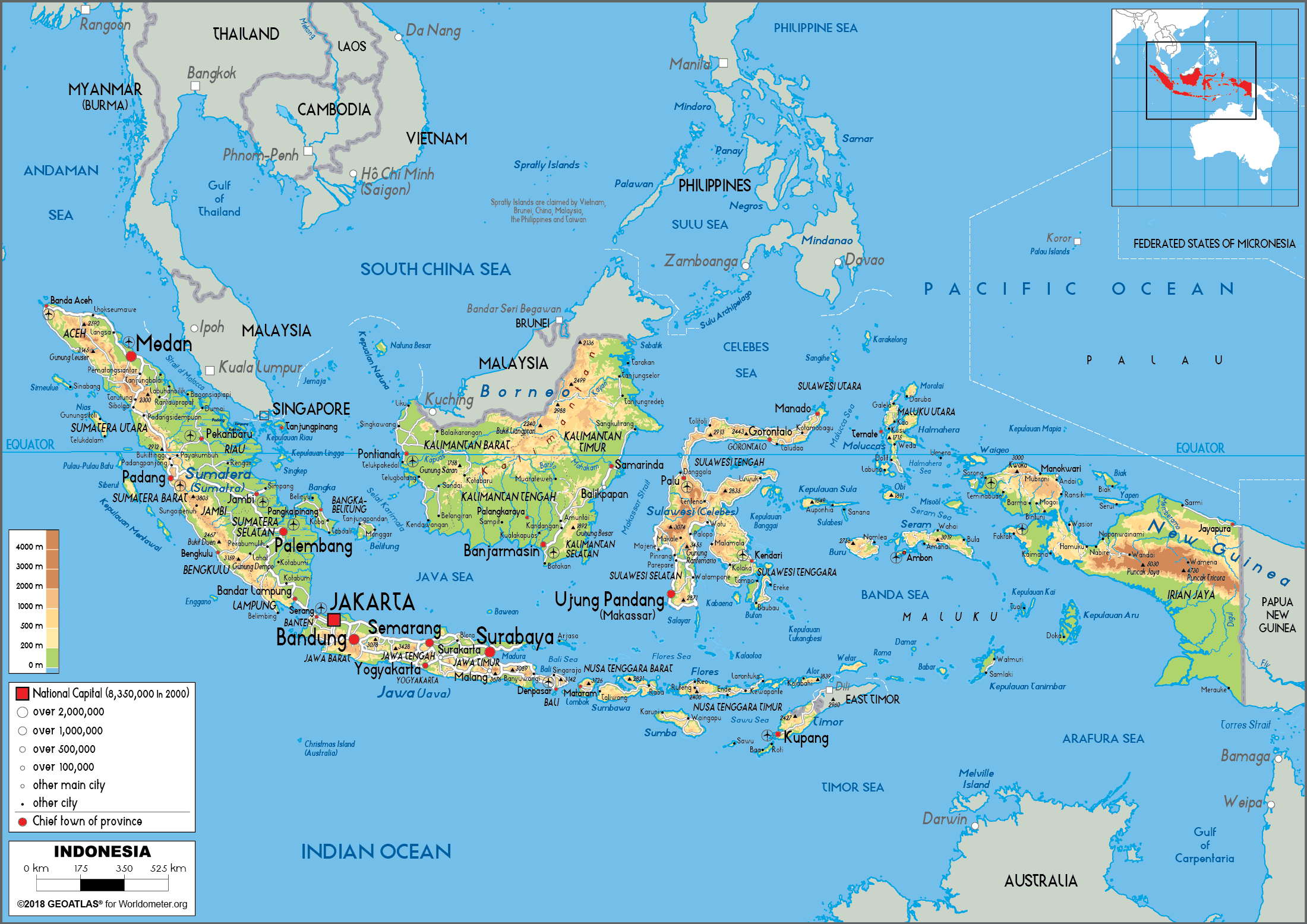 Indonesia Physical Map