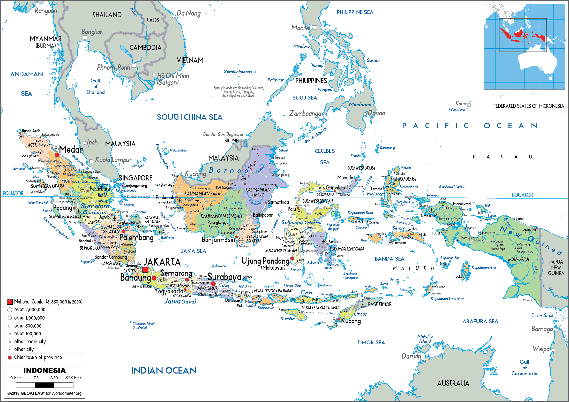 Indonesia Map (Political) - Worldometer