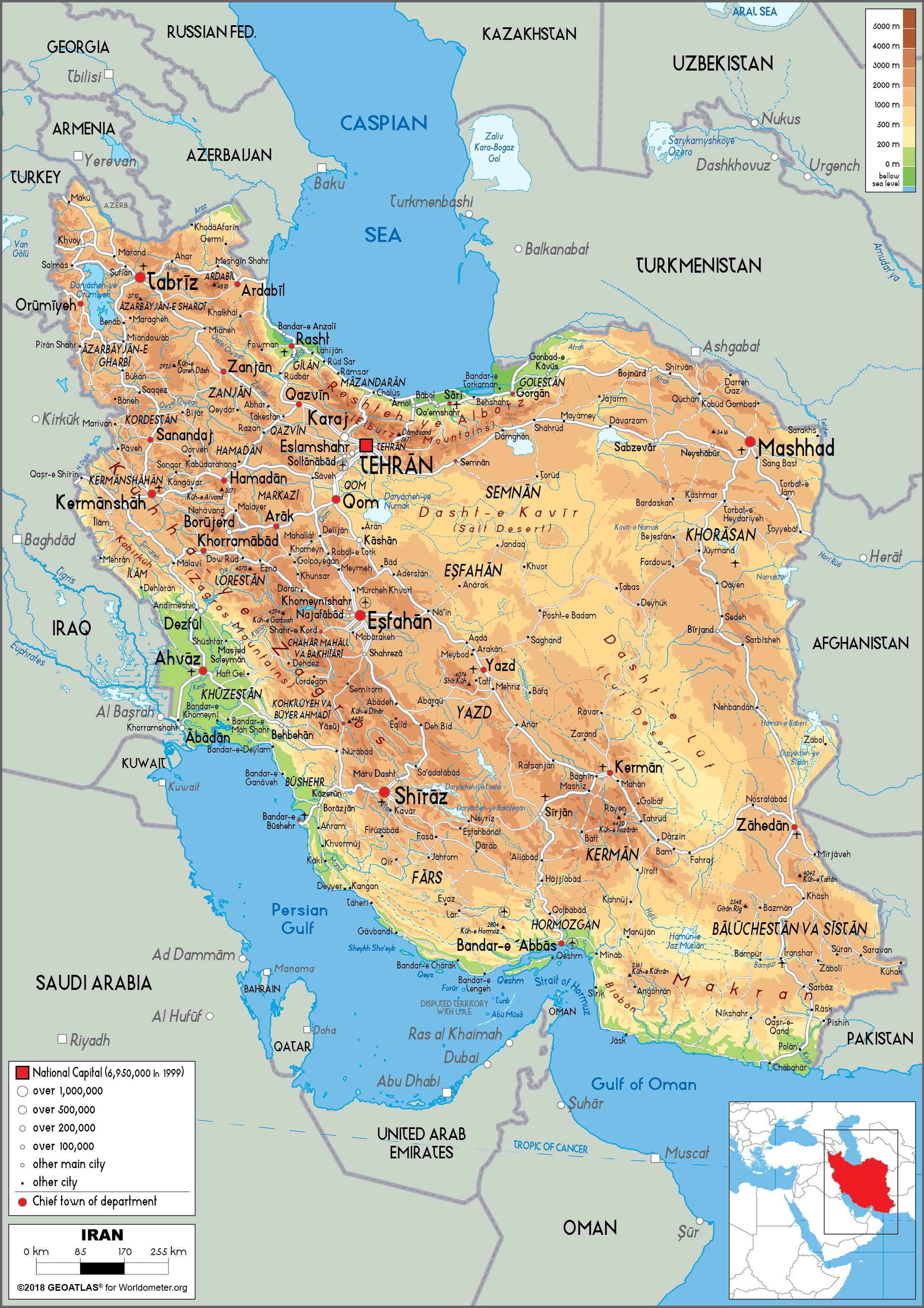 iran on the map Large Size Physical Map Of Iran Worldometer iran on the map