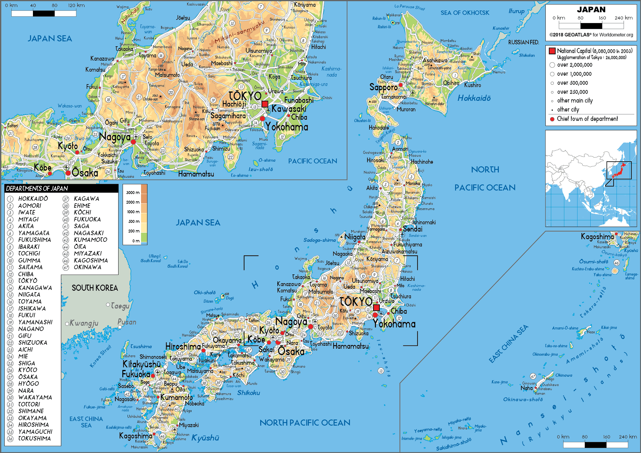 Japan Map Physical Worldometer
