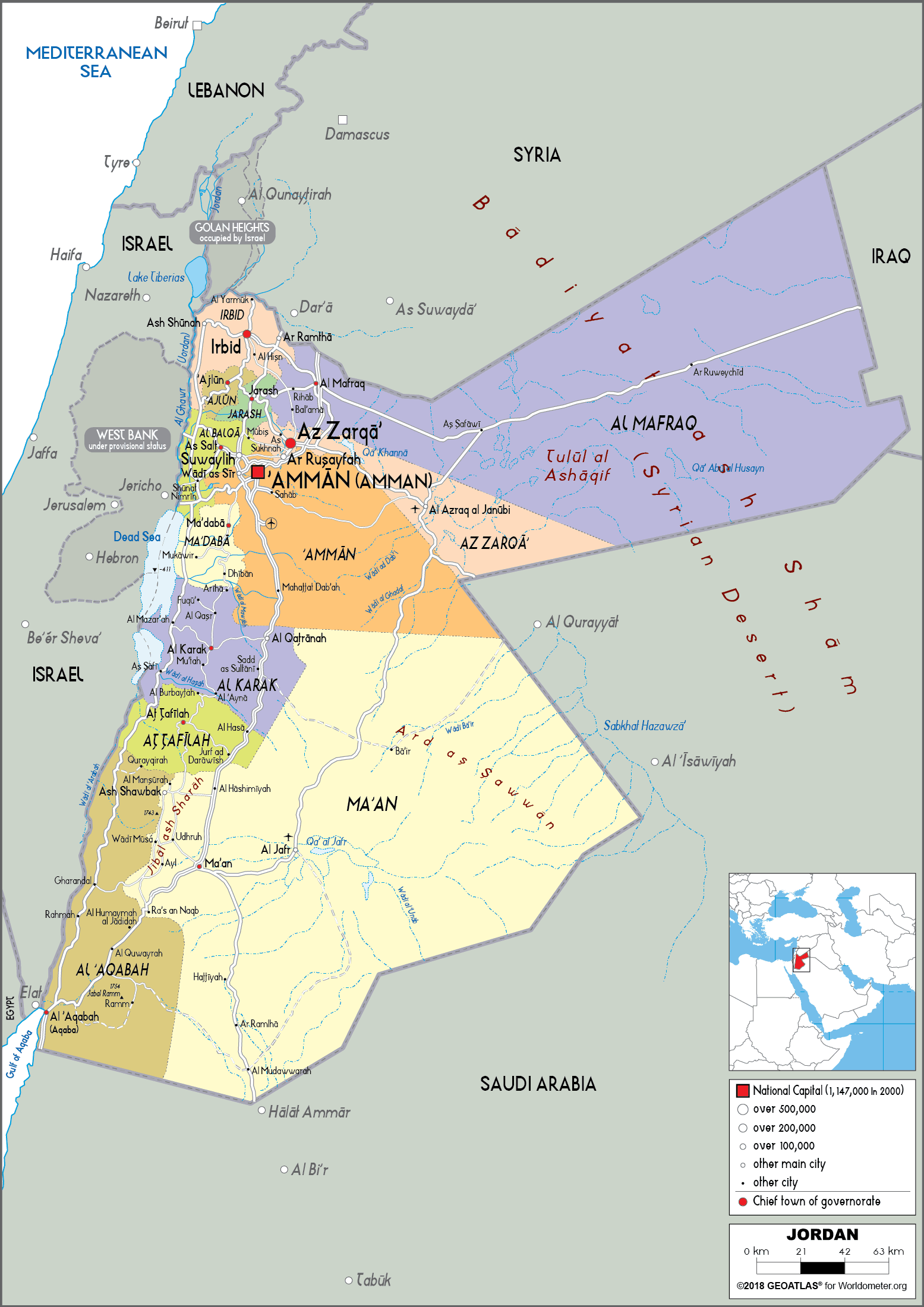 Jordan Map Political Worldometer