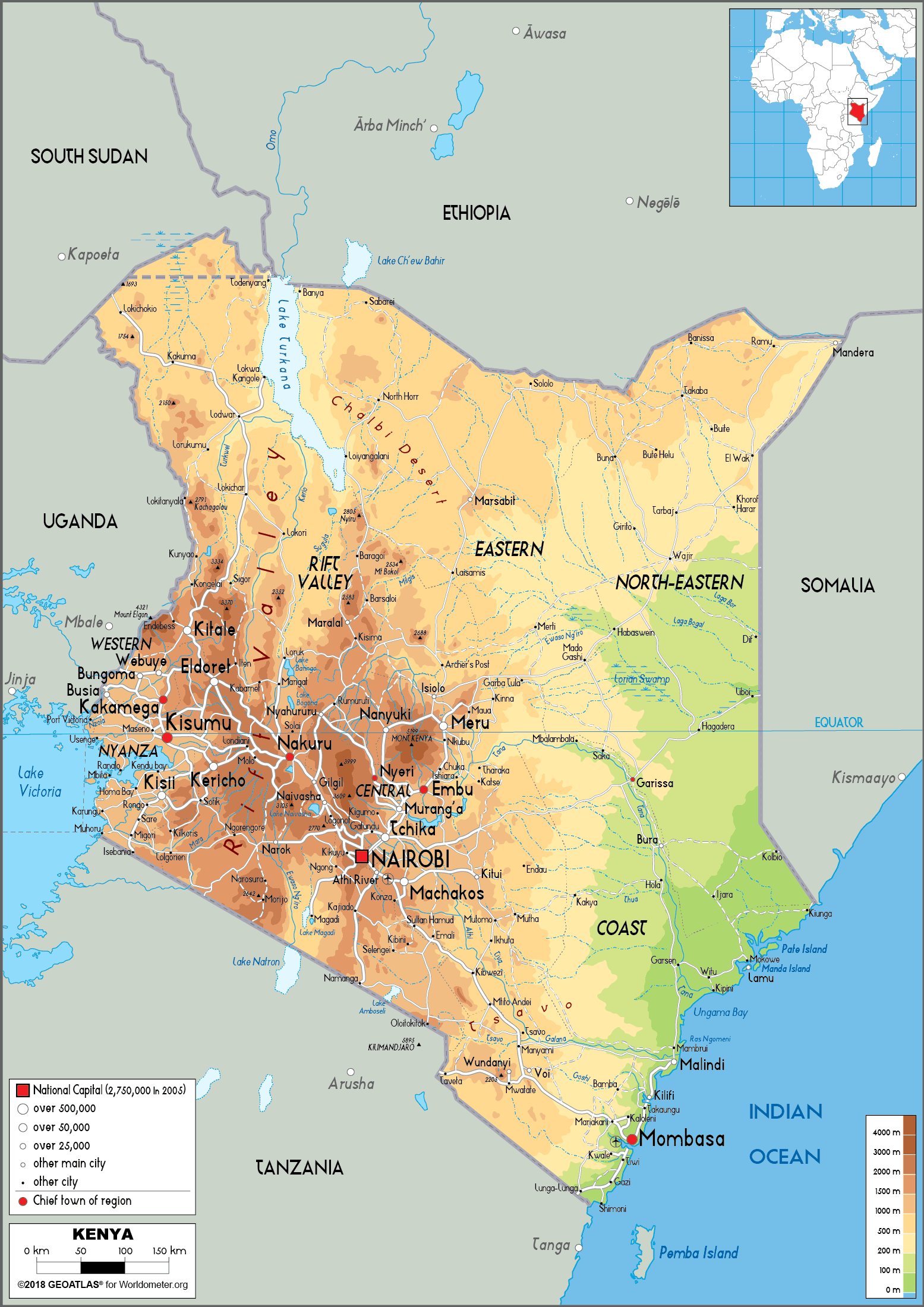 Kenya Map (Physical) - Worldometer