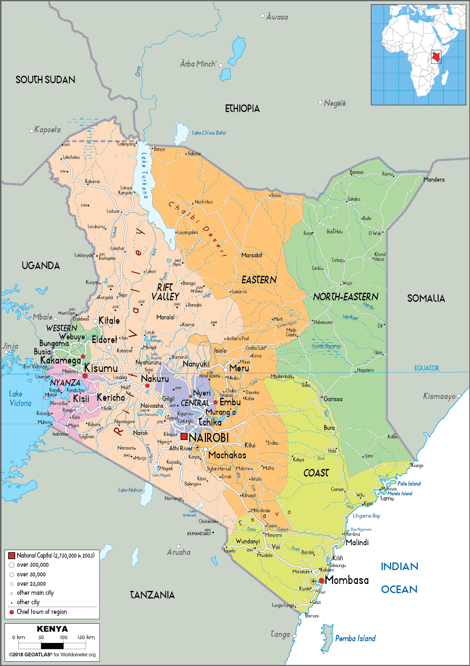 Large Political And Administrative Map Of Kenya With Roads Cities And ...