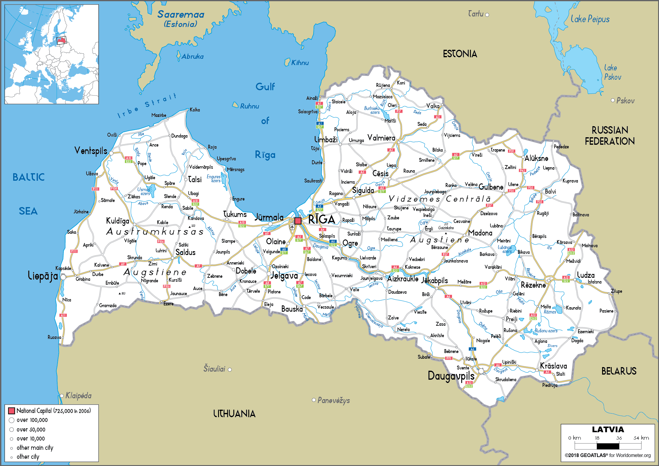 Latvia Map Road Worldometer