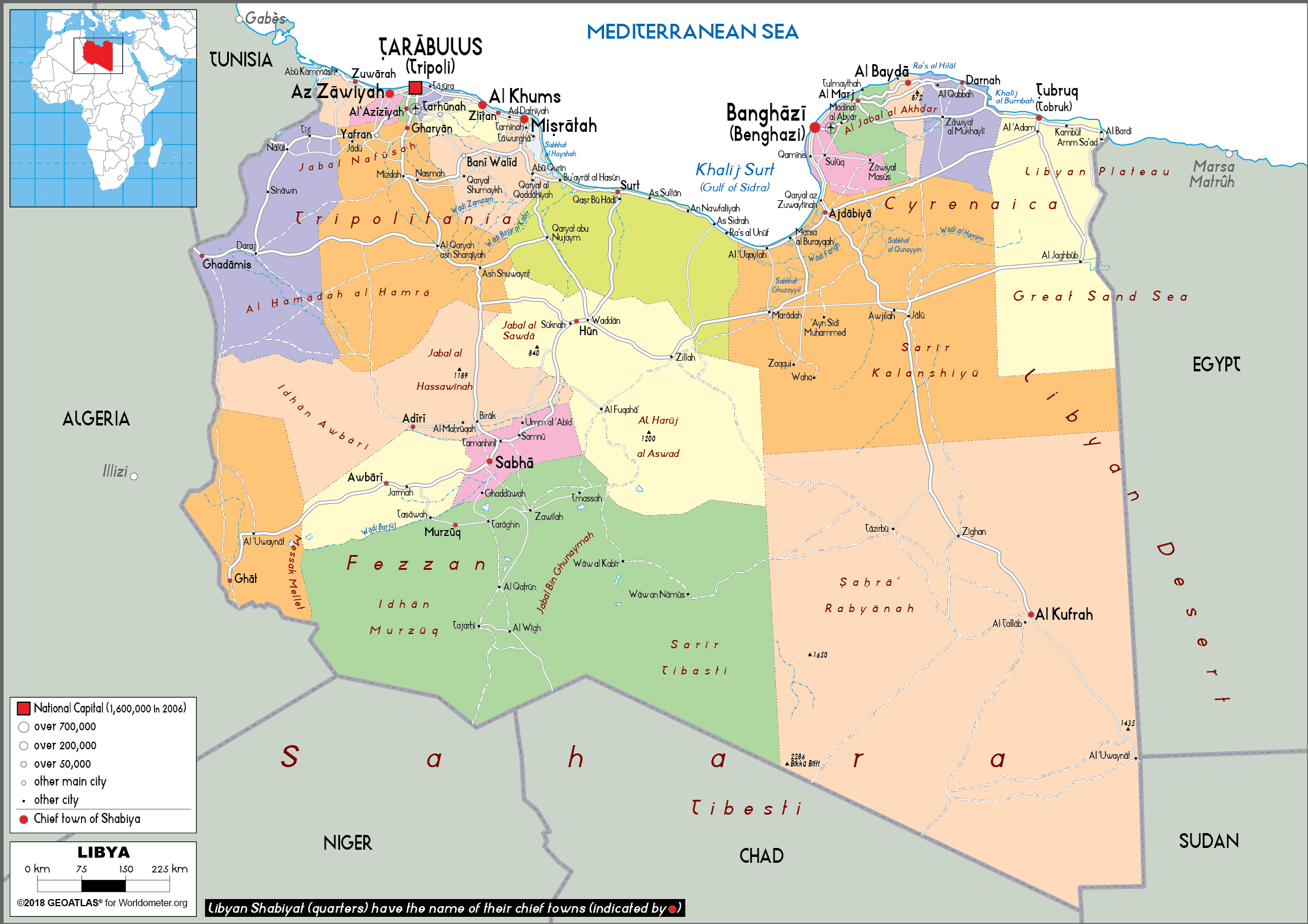 Libya Map (Political) - Worldometer