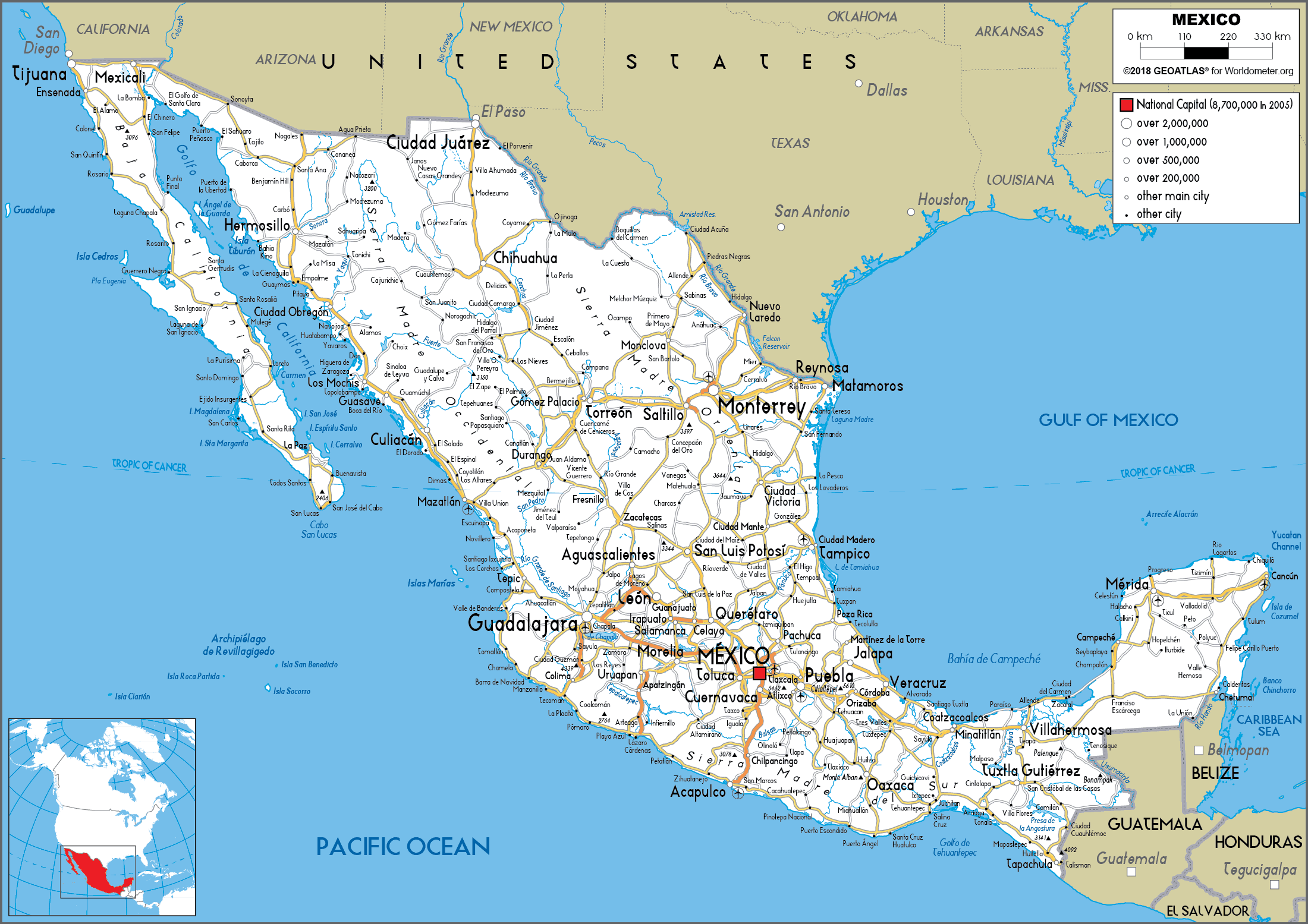 Mexico Map (Road) - Worldometer