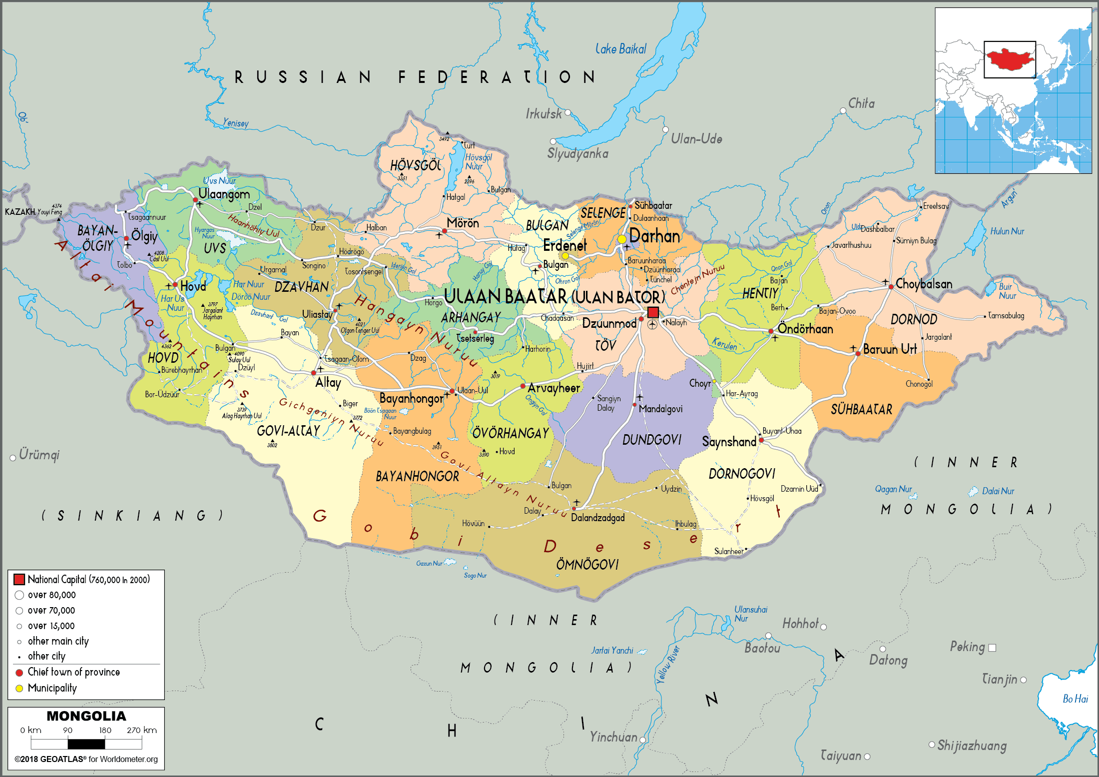 mongolia on a map Mongolia Map Political Worldometer mongolia on a map