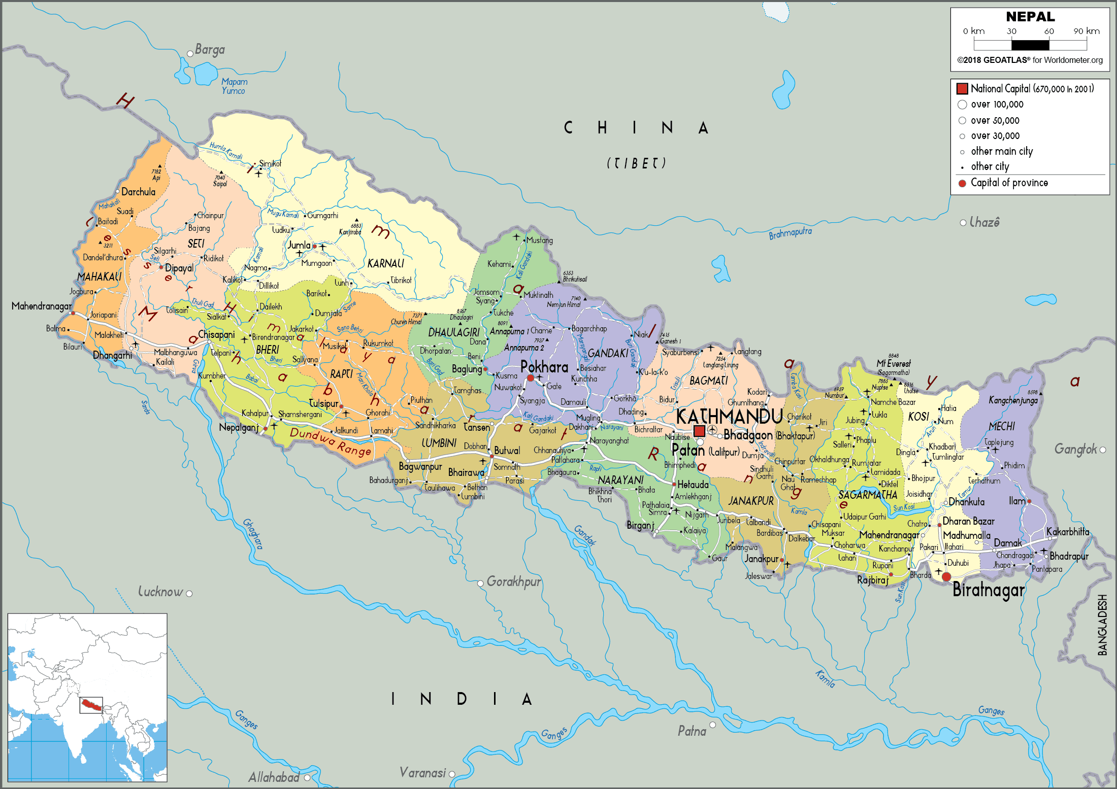Large Size Political Map Of Nepal Worldometer