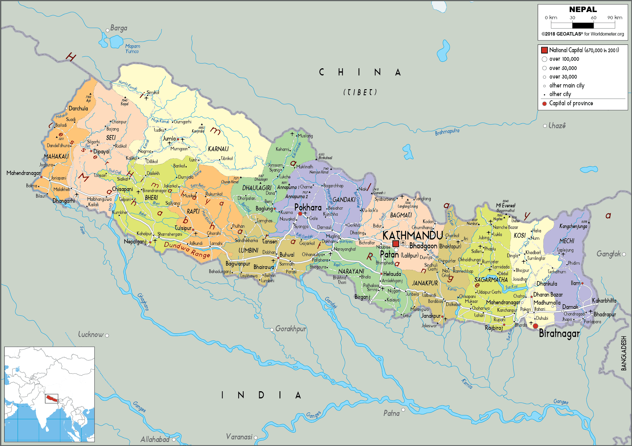 Nepal Map (Political) - Worldometer