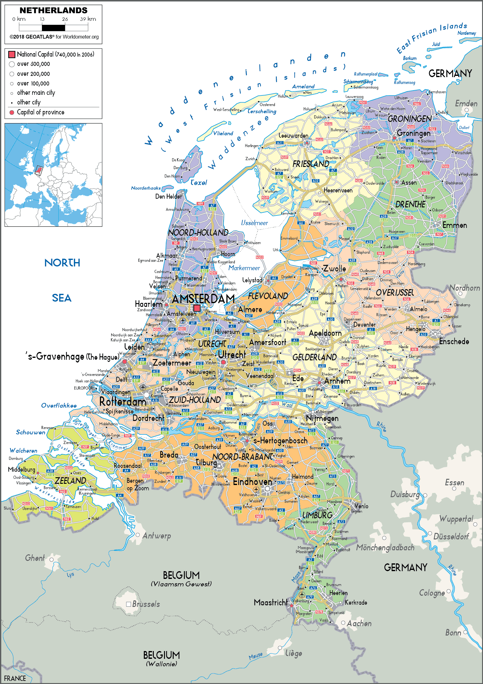 map of the netherlands Netherlands Map Political Worldometer