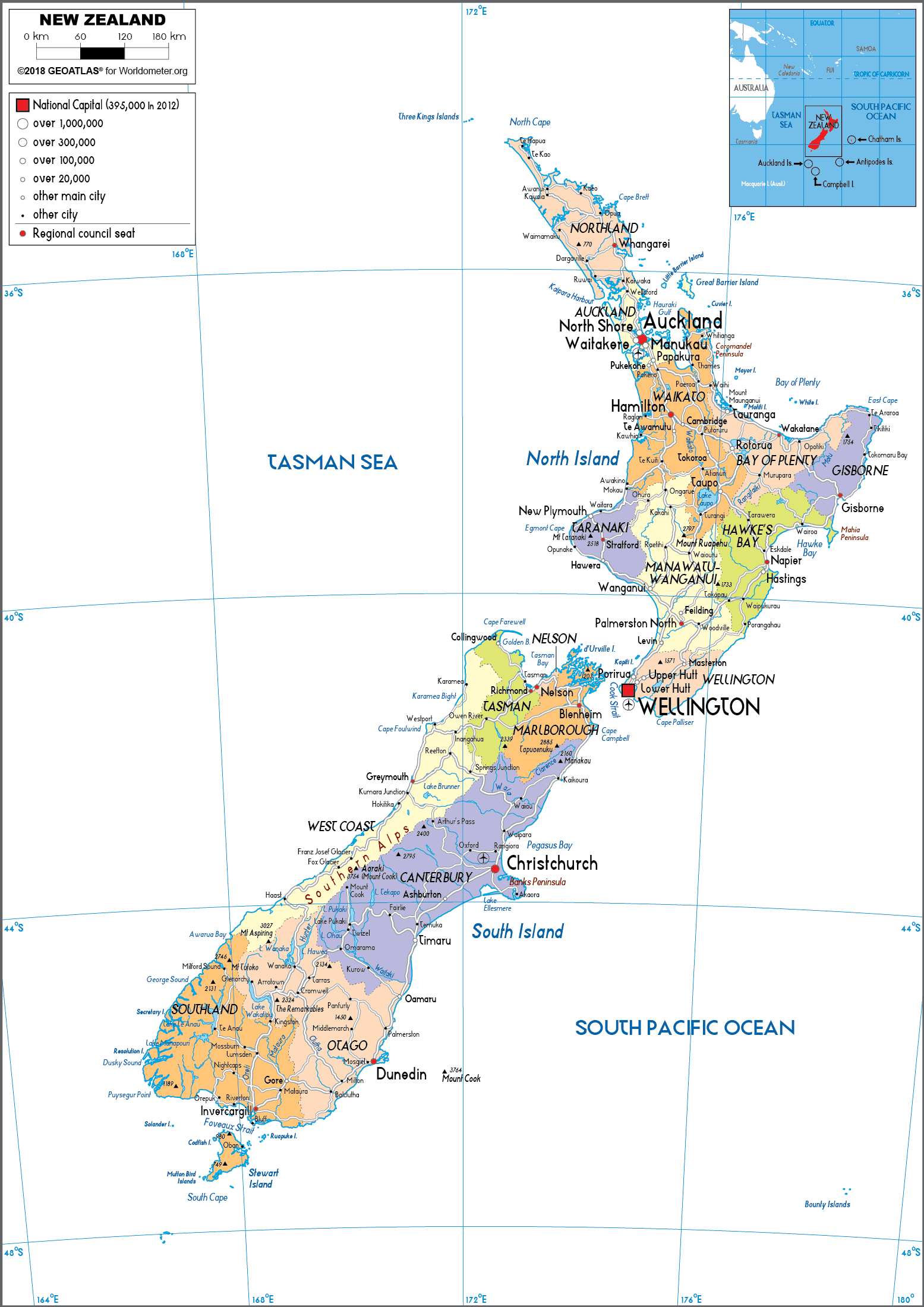 New Zealand Map Political Worldometer