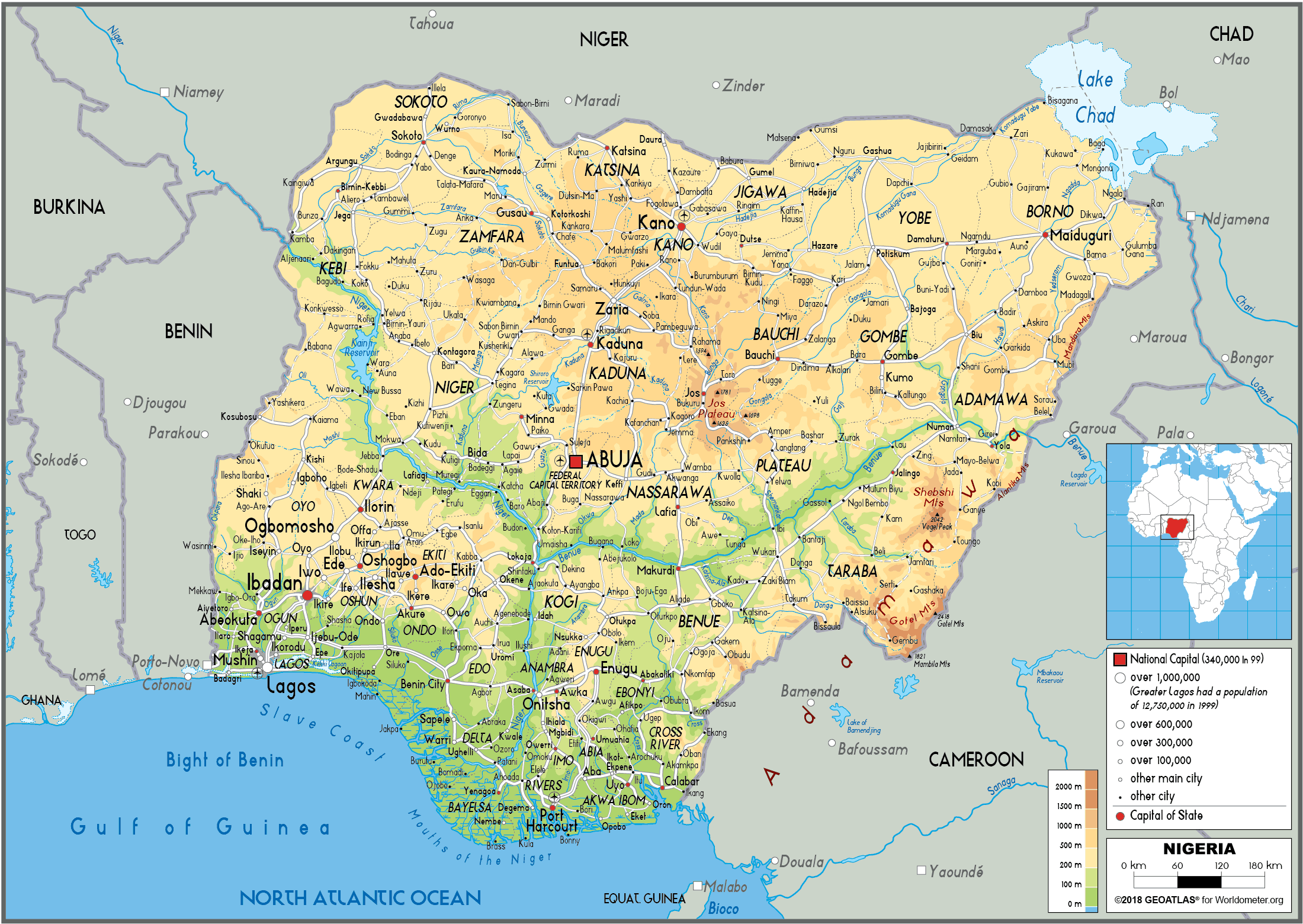 Nigeria Map (Physical) - Worldometer