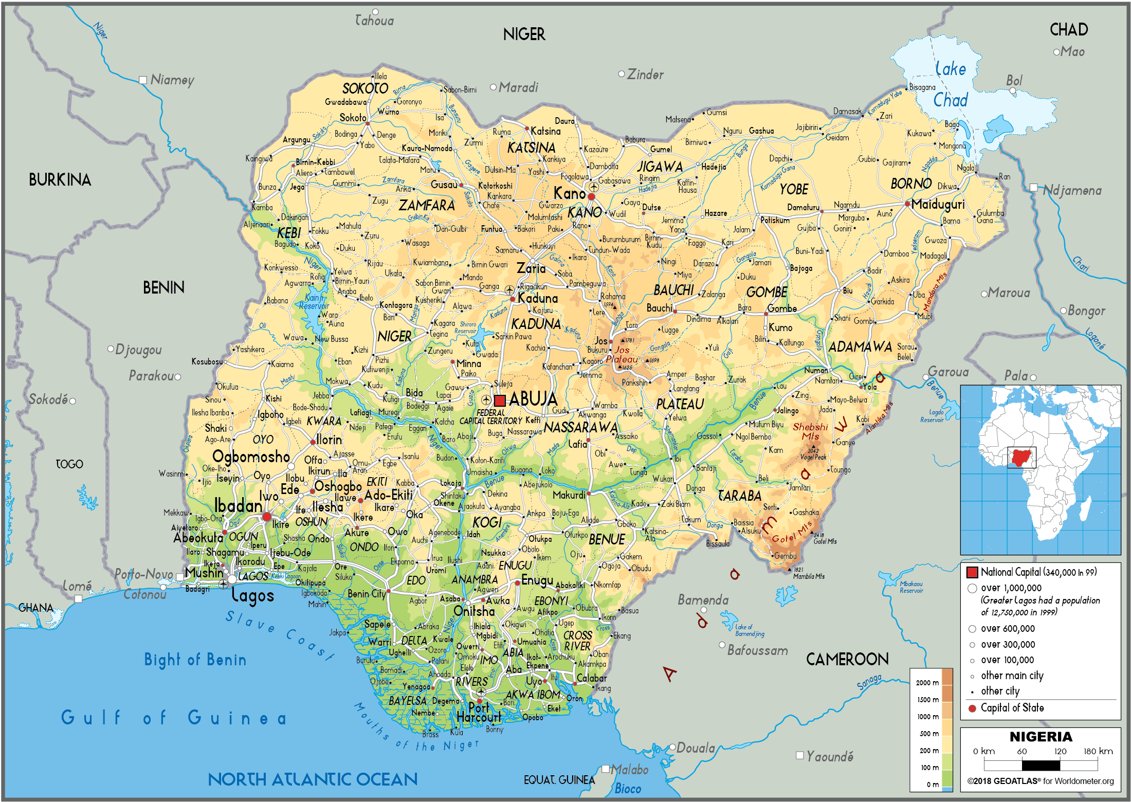 Nigeria Map (Physical) - Worldometer