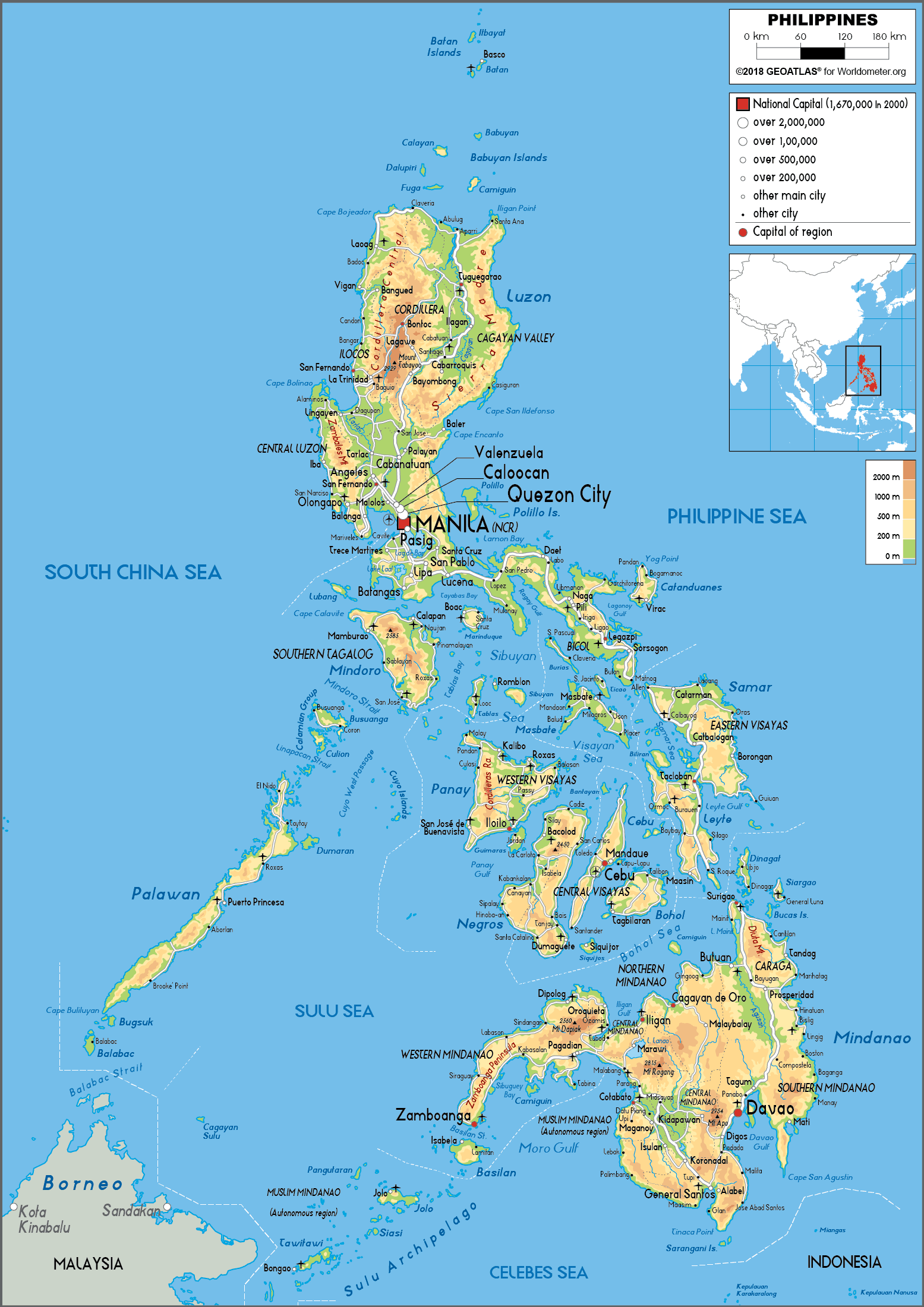 Philippines Map Physical Worldometer