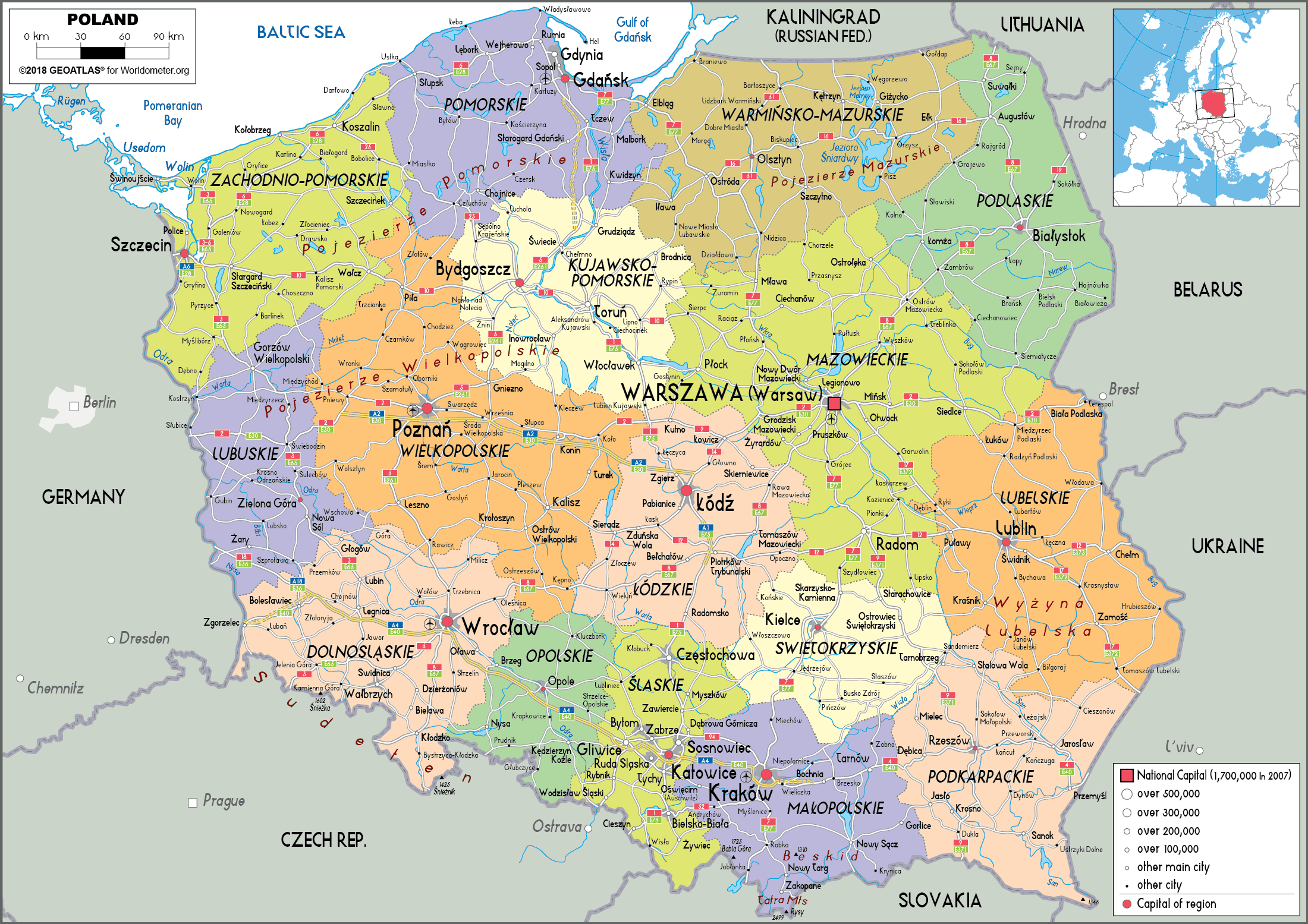 Poland Map (Political) - Worldometer