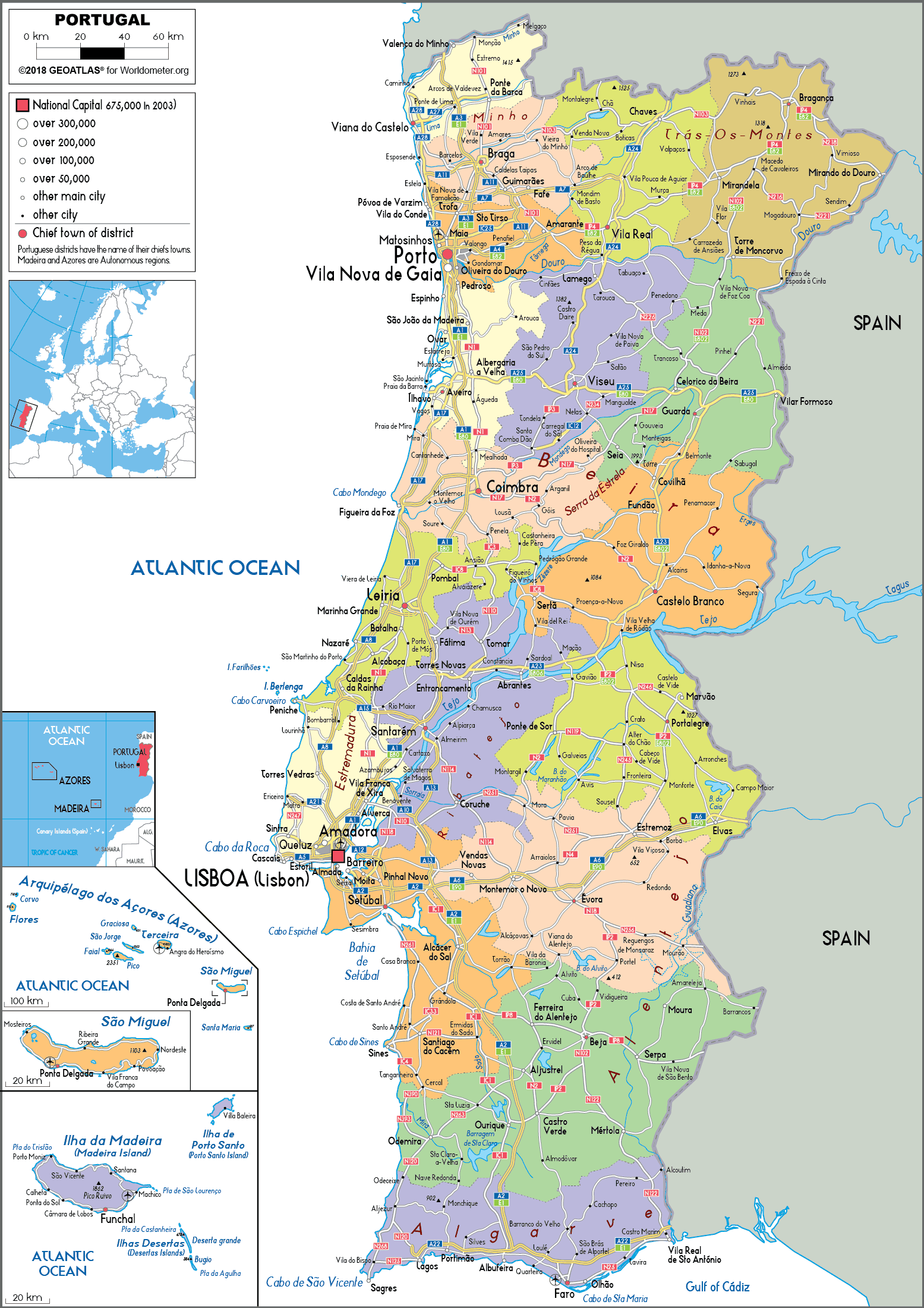 Portugal Map (Political) - Worldometer