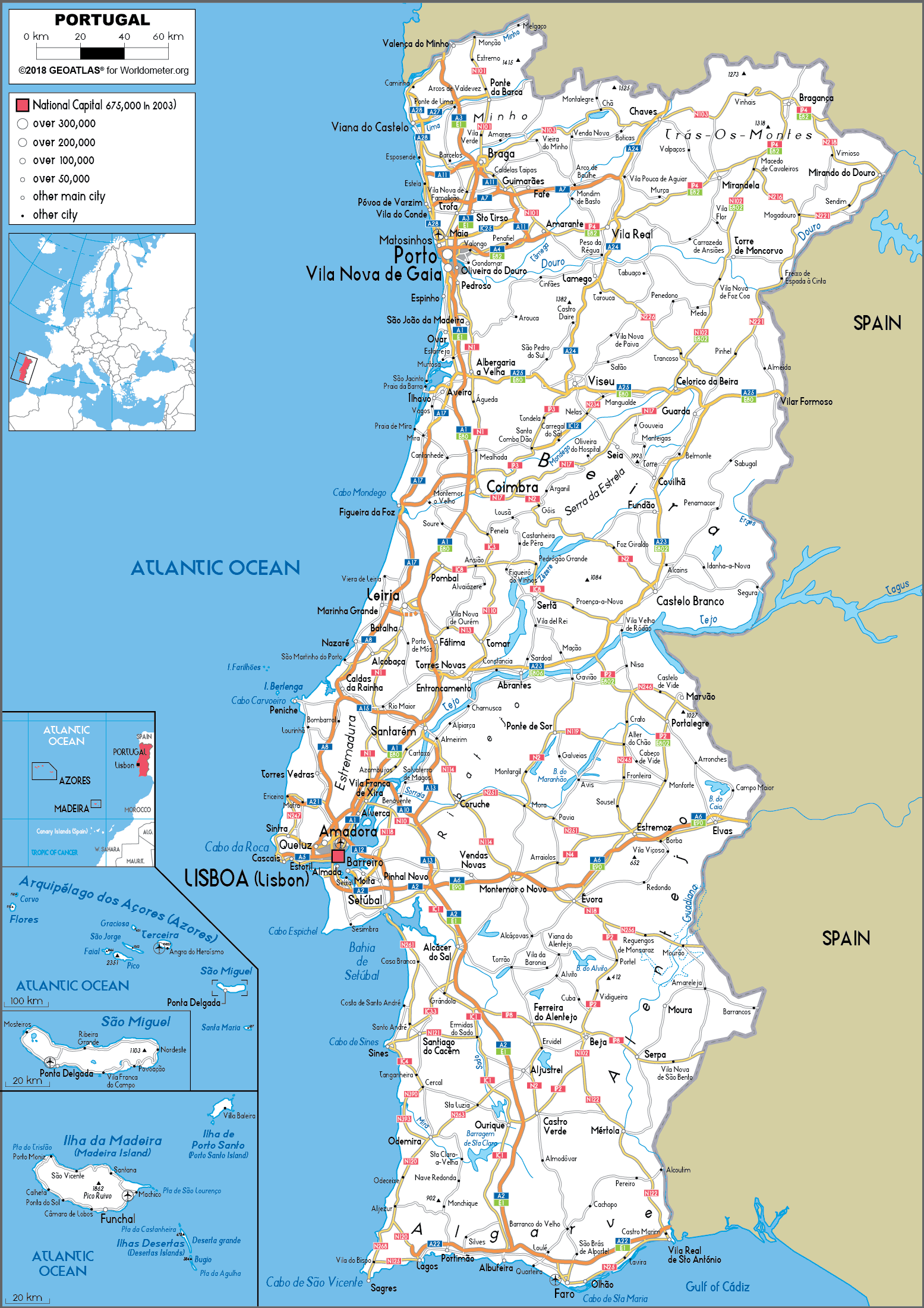 Portugal highway map: downtown area